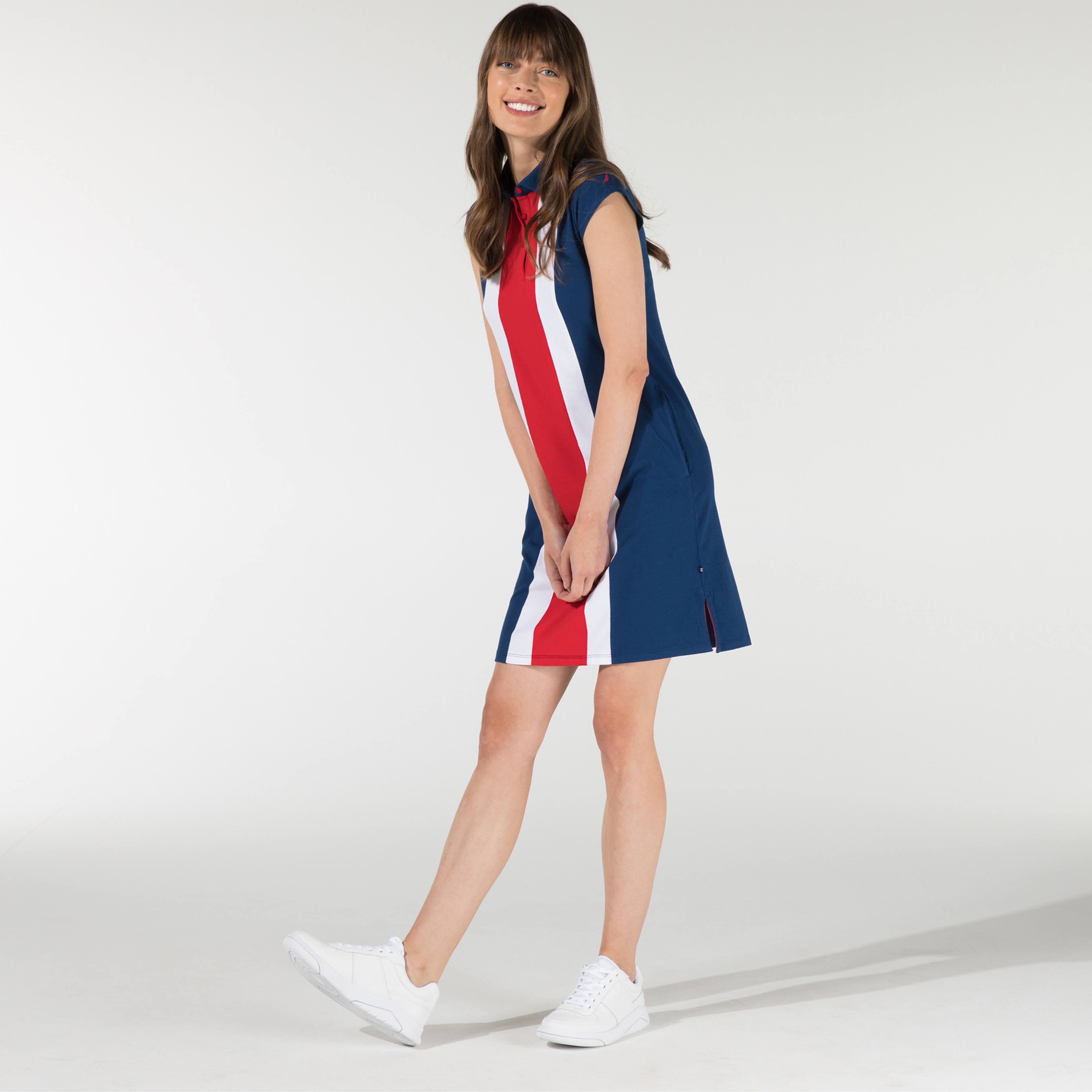 Nautica Kadın Mavi Çizgili Klasik Fit Polo Yaka Elbise