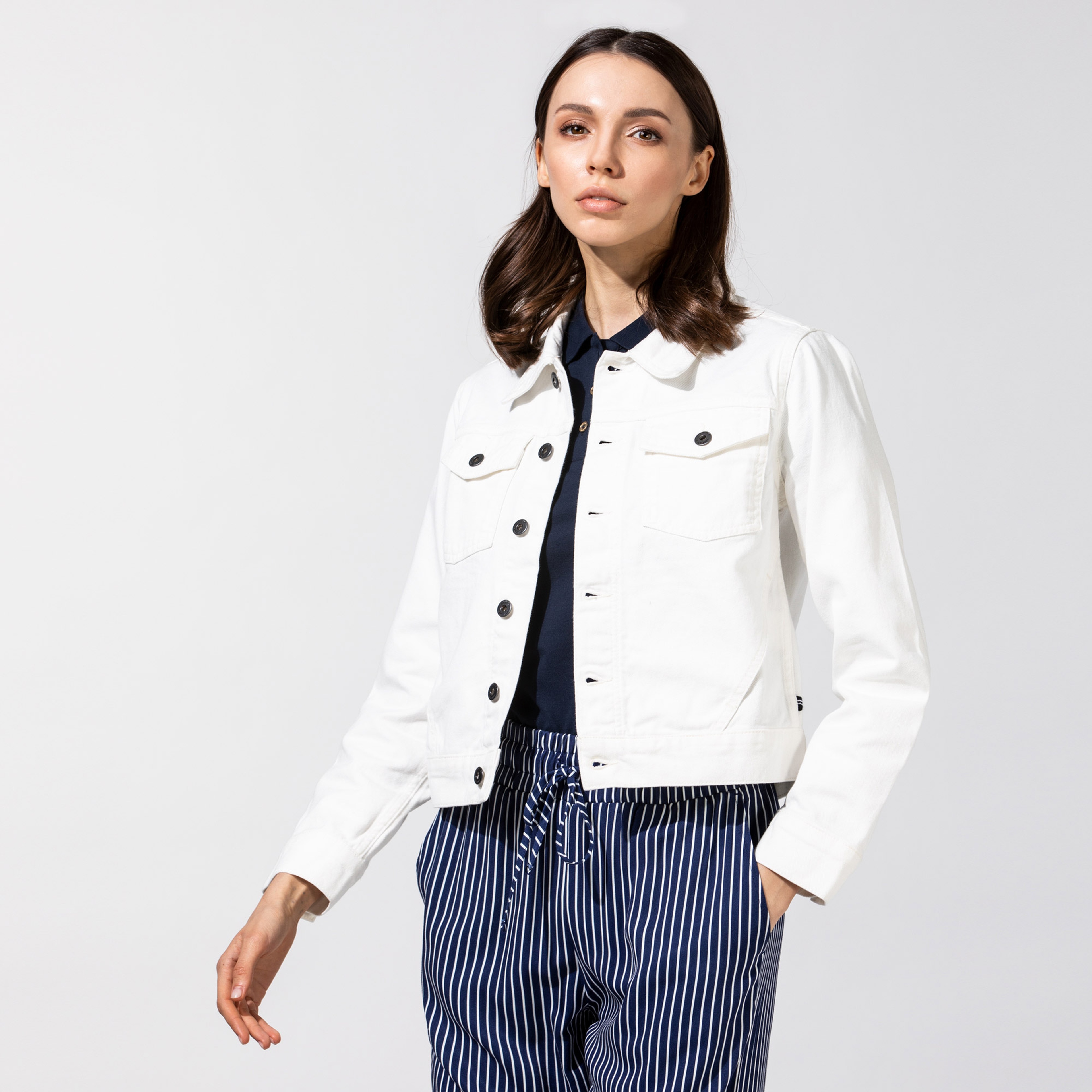Nautica Kadın Beyaz Denım Klasik Fit Mont