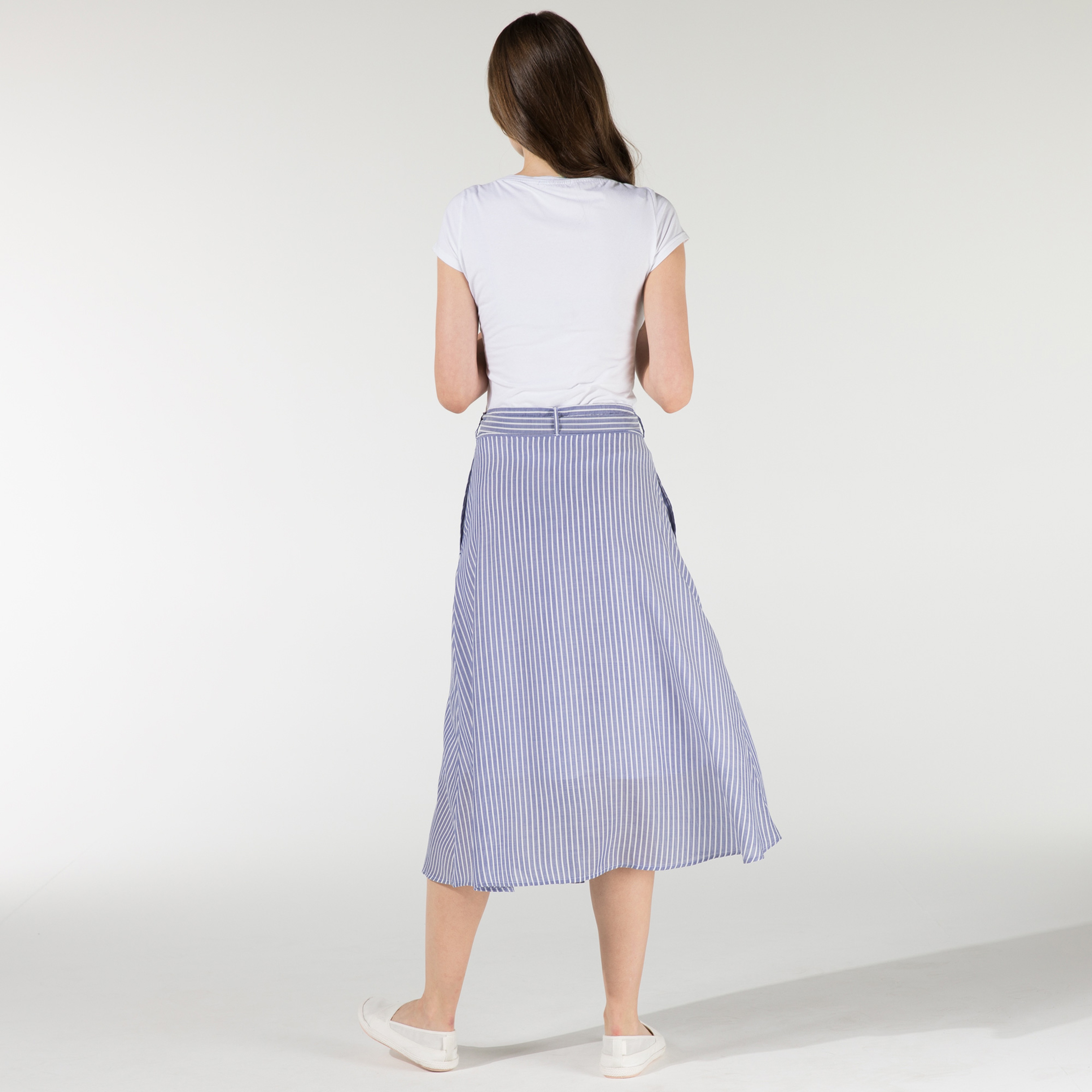 Nautica Kadın Beyaz Çizgili Klasik Fit Etek