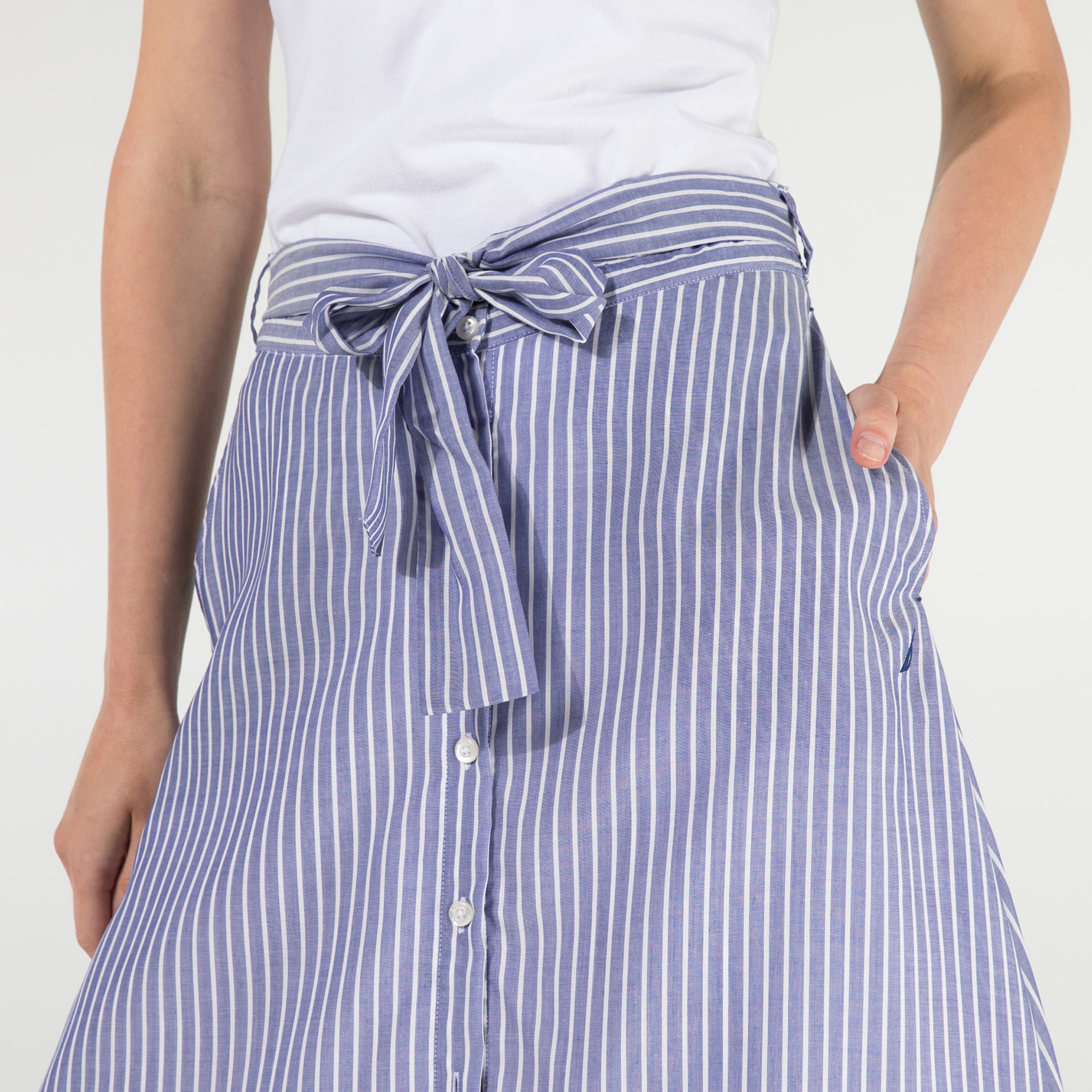 Nautica Kadın Beyaz Çizgili Klasik Fit Etek