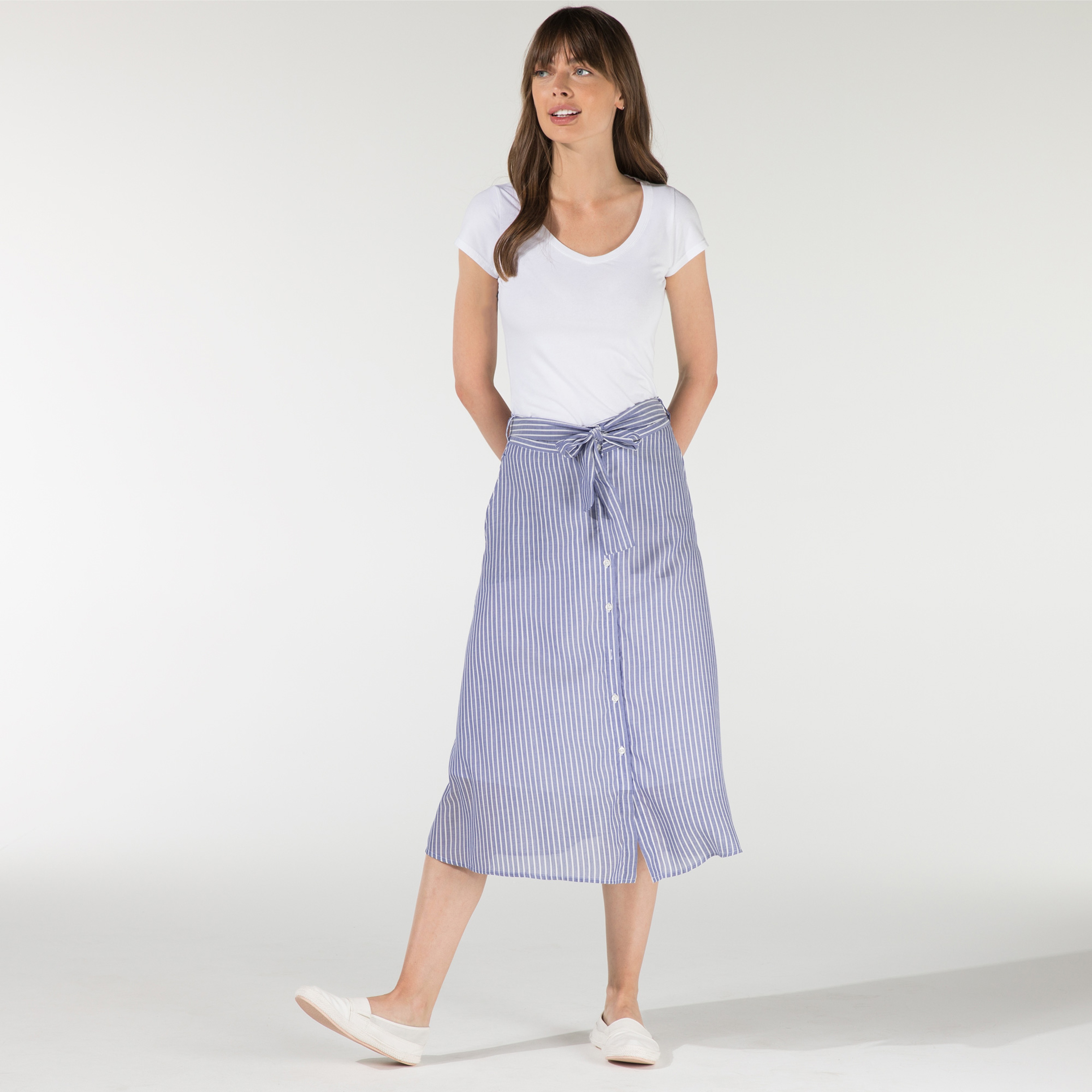 Nautica Kadın Beyaz Çizgili Klasik Fit Etek