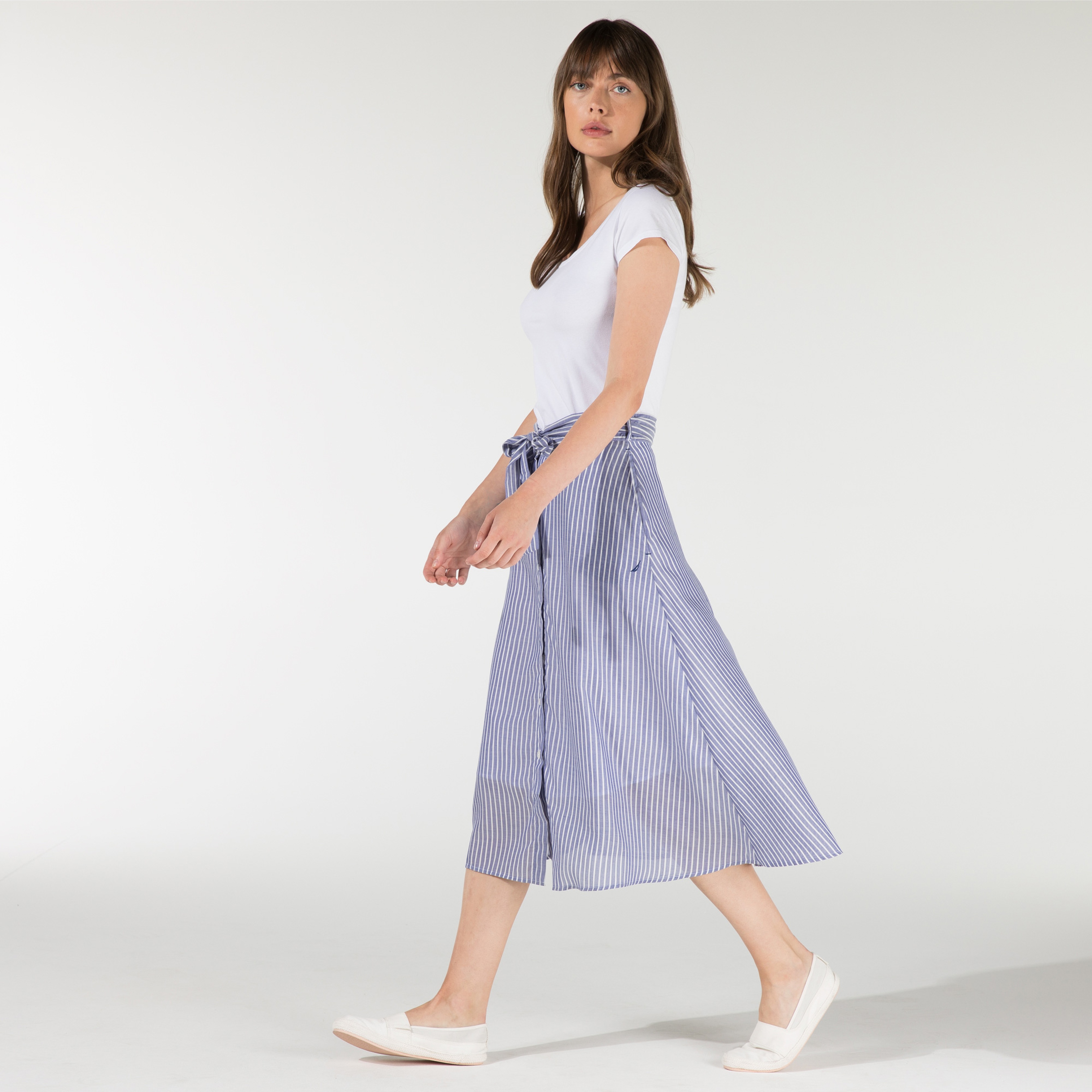 Nautica Kadın Beyaz Çizgili Klasik Fit Etek