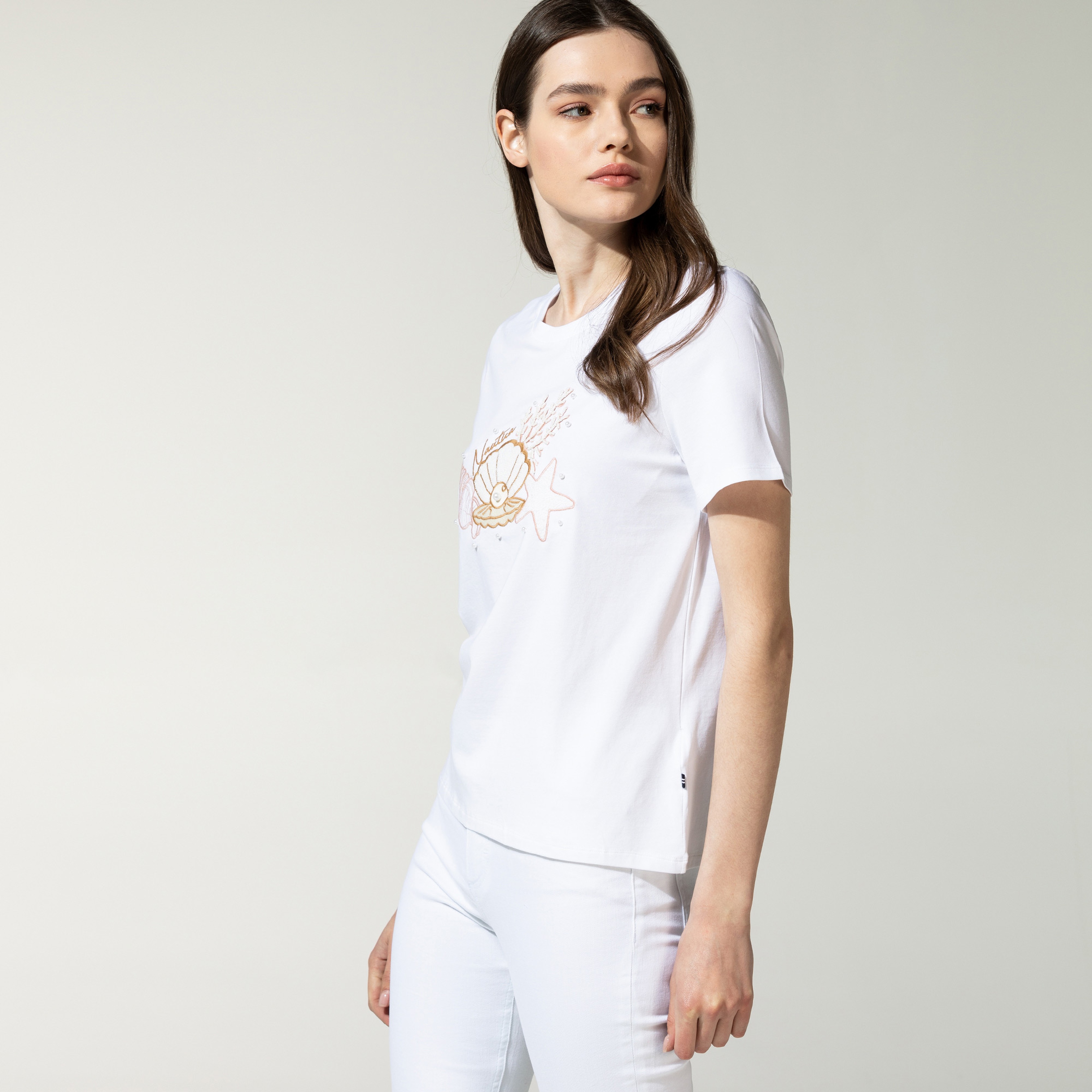 Nautica Kadın Beyaz Baskılı T-shirt
