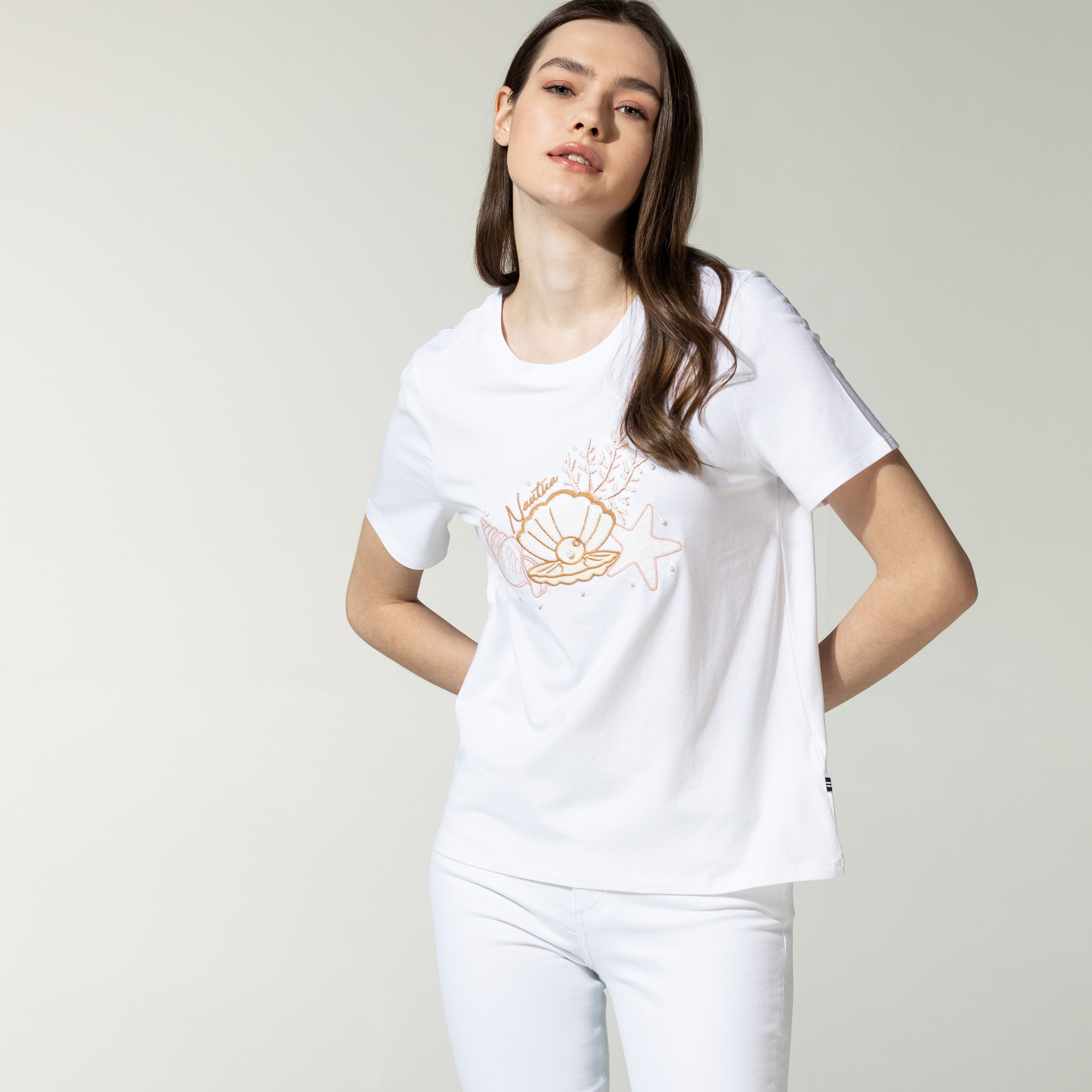 Nautica Kadın Beyaz Baskılı T-shirt