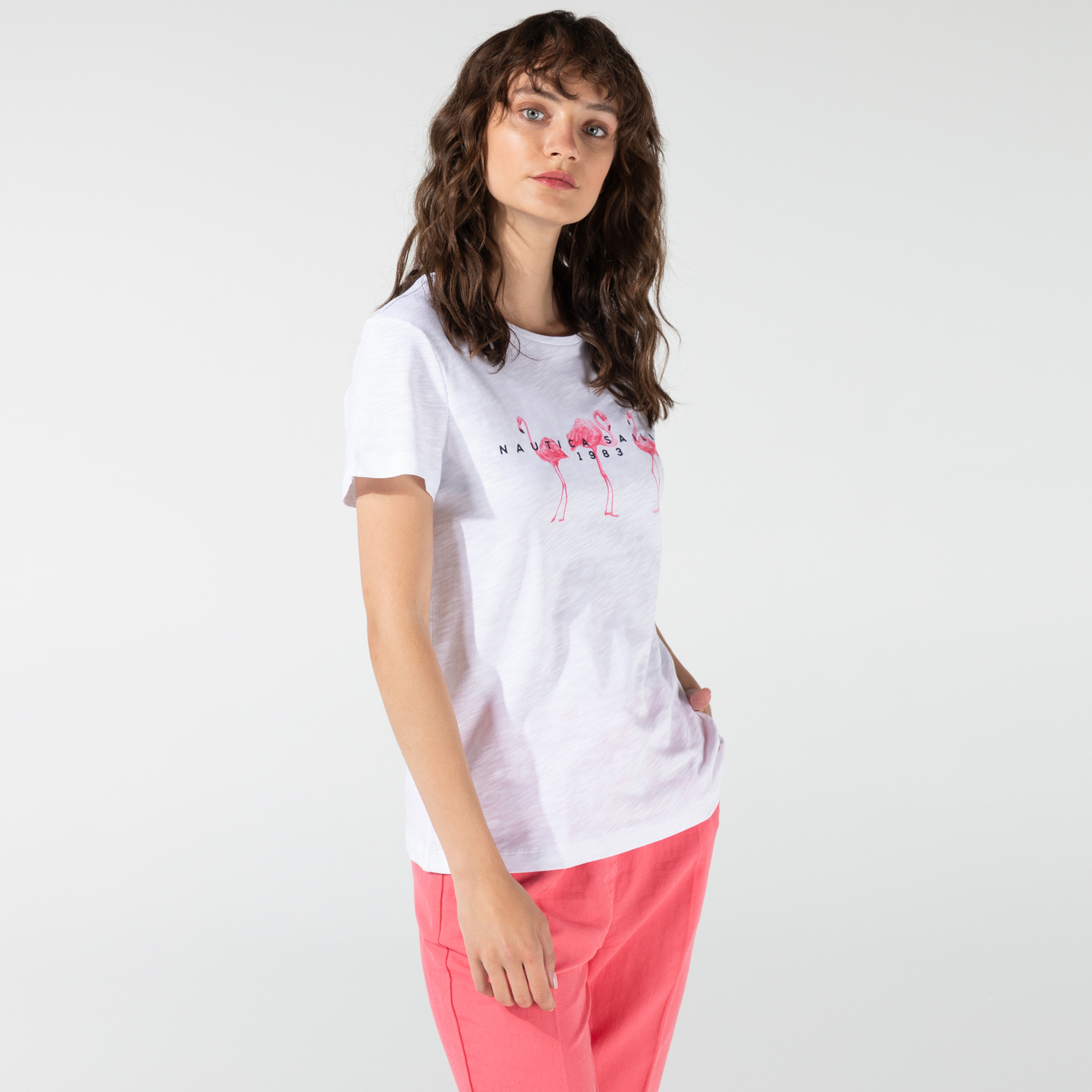 Nautica Kadın Beyaz Baskılı T-shirt