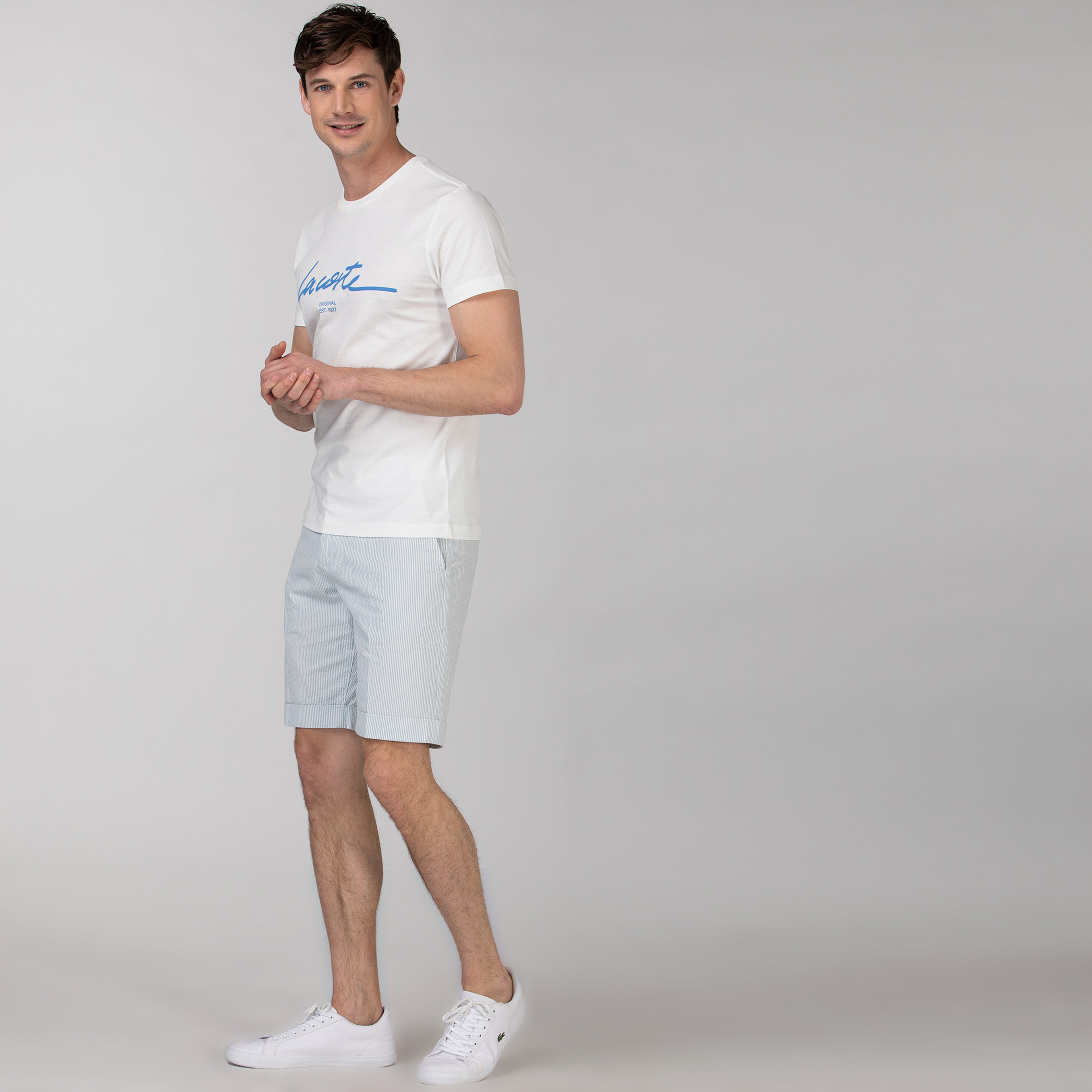 Lacoste Erkek Çizgili Açık Mavi Bermuda Şort