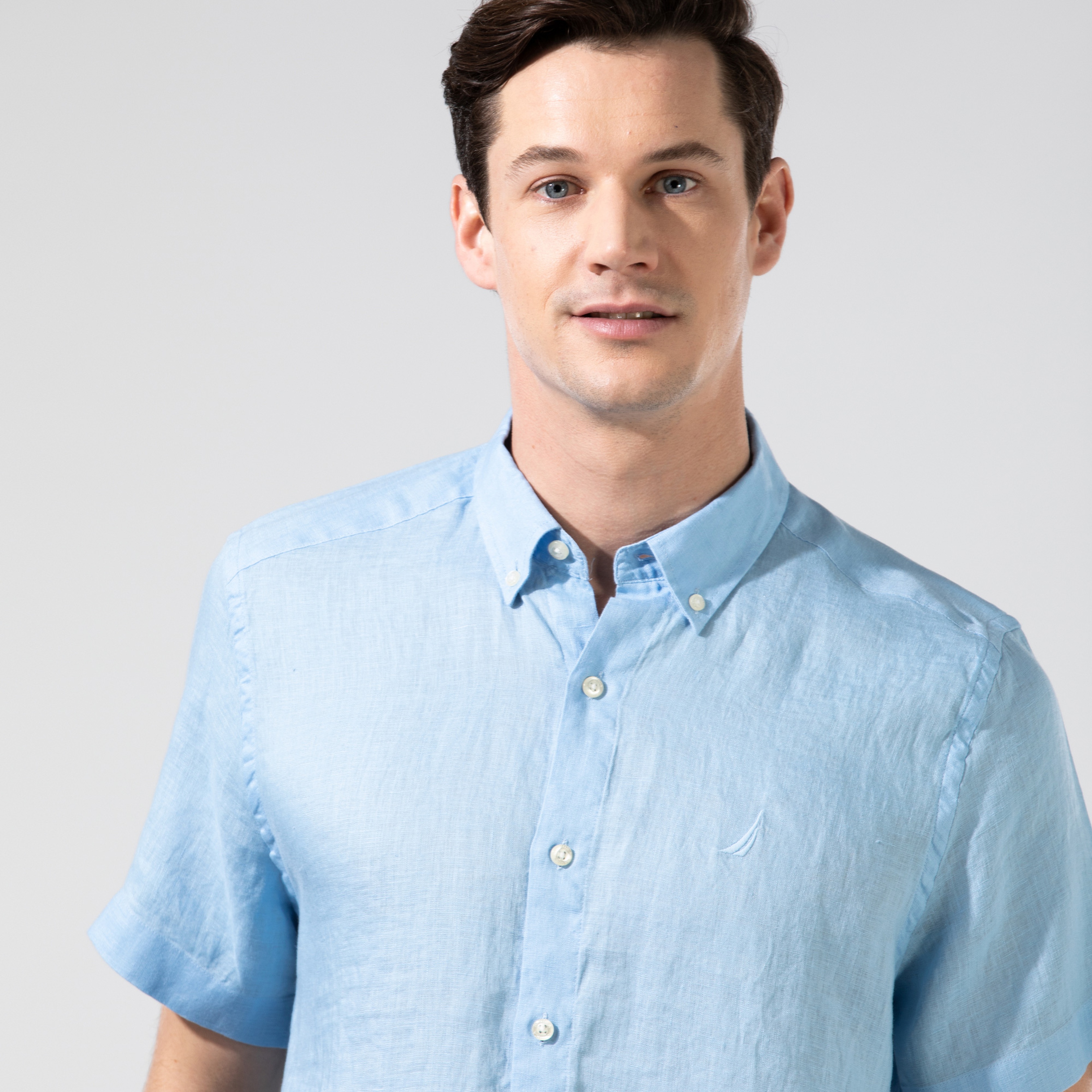 NAUTICA ERKEK CLASSIC FIT MAVİ KISA KOLLU KETEN GÖMLEK