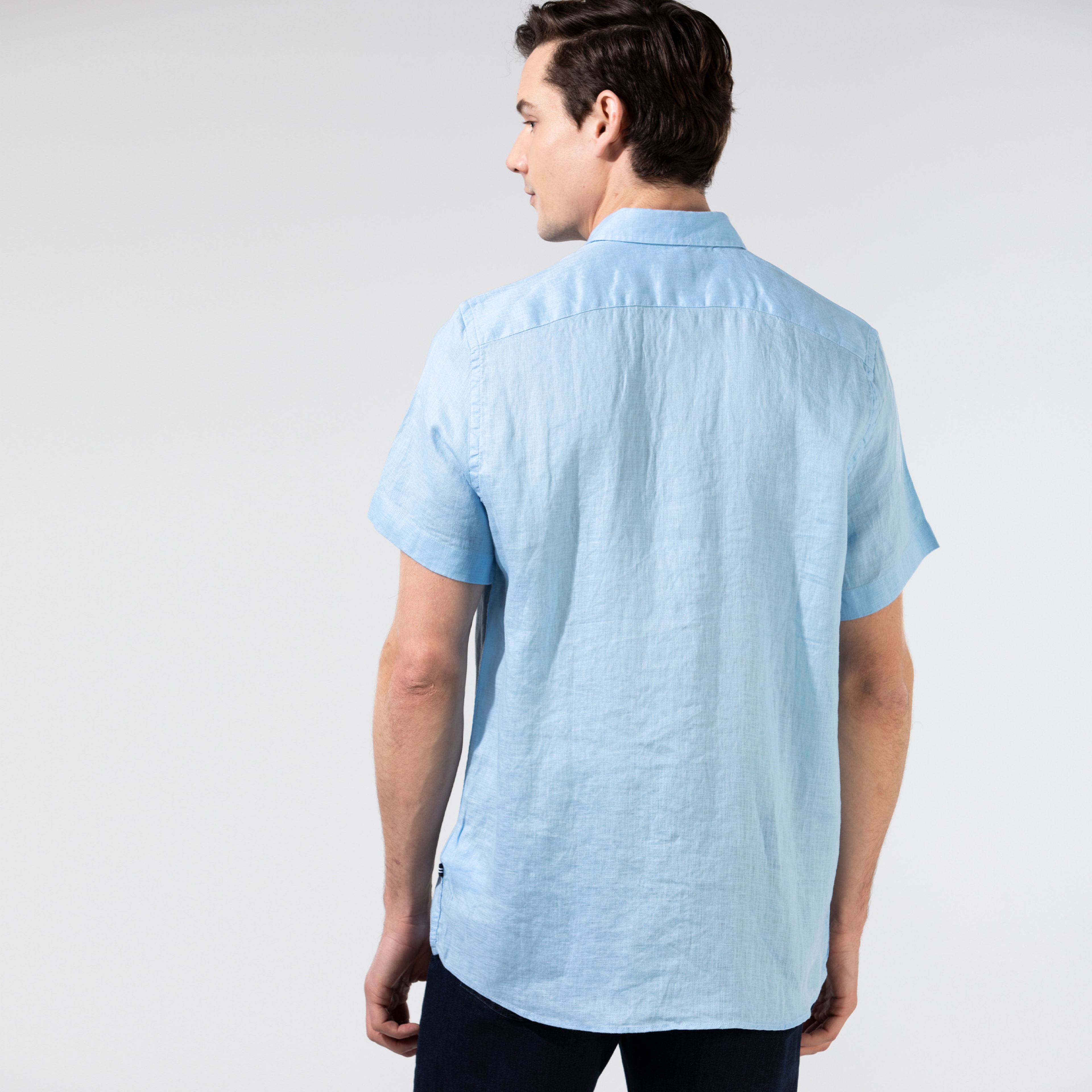 NAUTICA ERKEK CLASSIC FIT MAVİ KISA KOLLU KETEN GÖMLEK