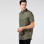 Nautica Erkek Yeşil Classic Fit Kısa Kollu Keten Gömlek