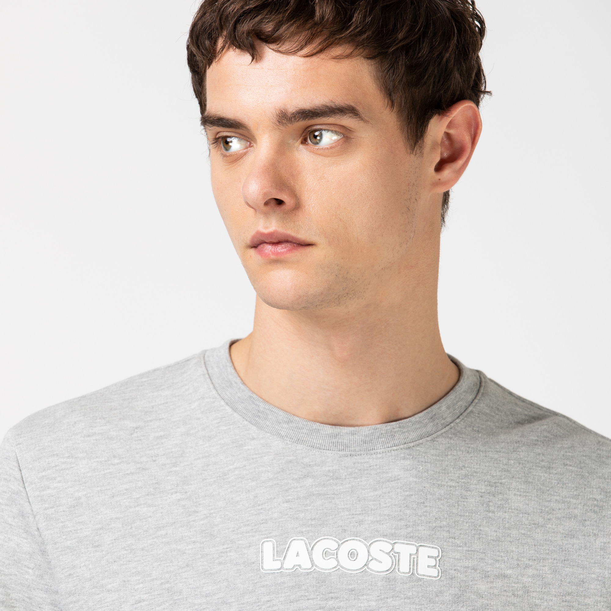 Lacoste Sport Erkek Blok Desenli Baskılı Bisiklet Yaka Gri Sweatshirt
