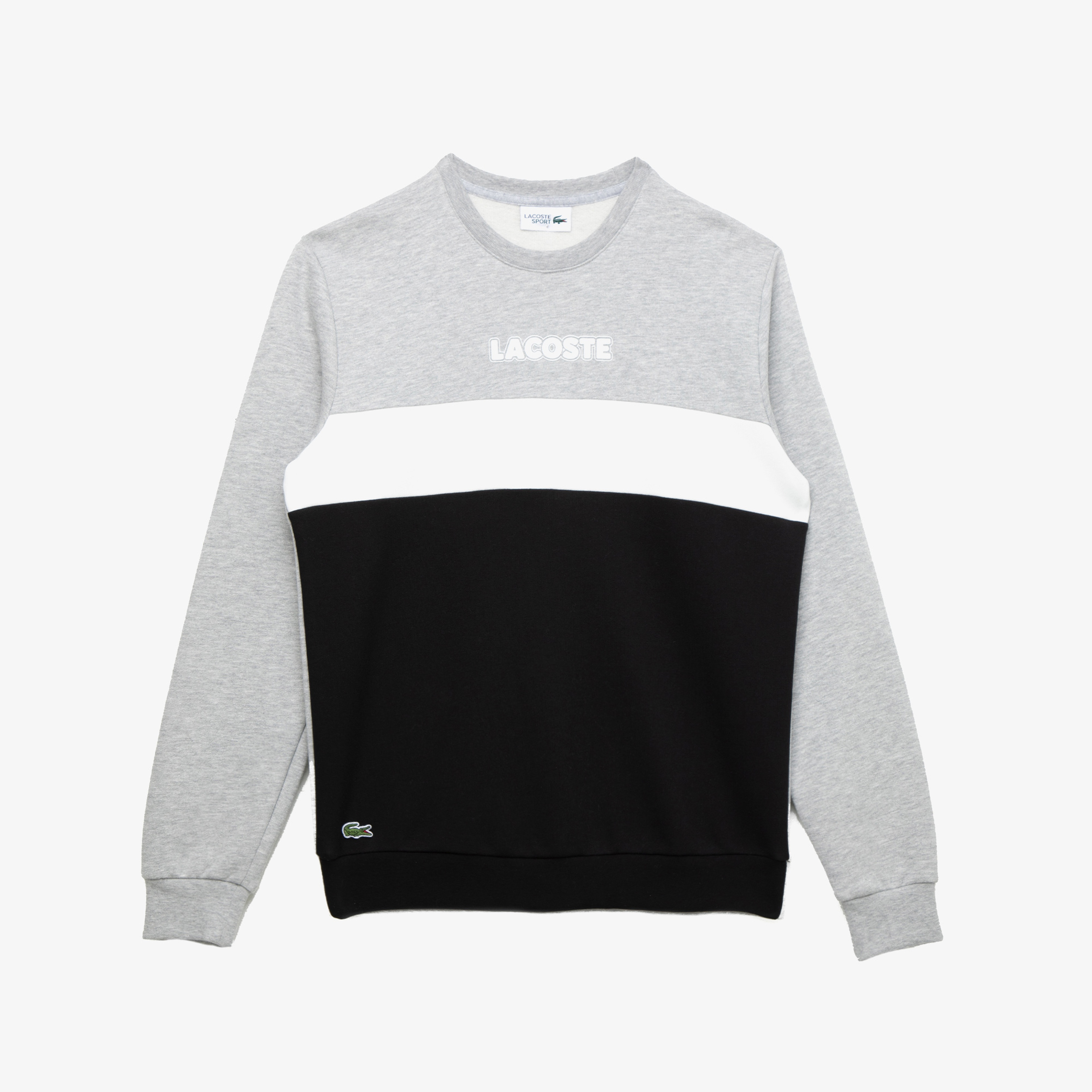 Lacoste Sport Erkek Blok Desenli Baskılı Bisiklet Yaka Gri Sweatshirt