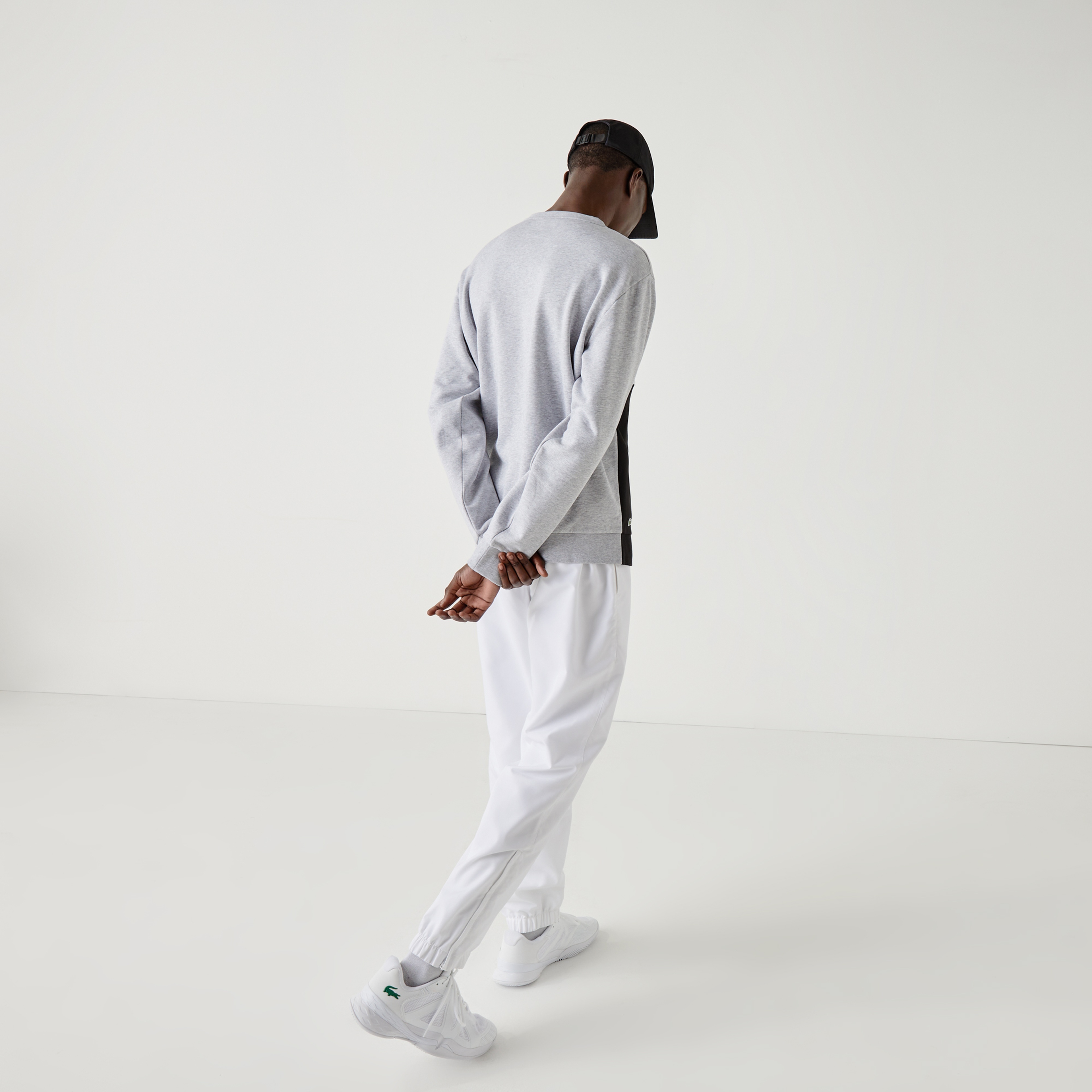 Lacoste Sport Erkek Blok Desenli Baskılı Bisiklet Yaka Gri Sweatshirt