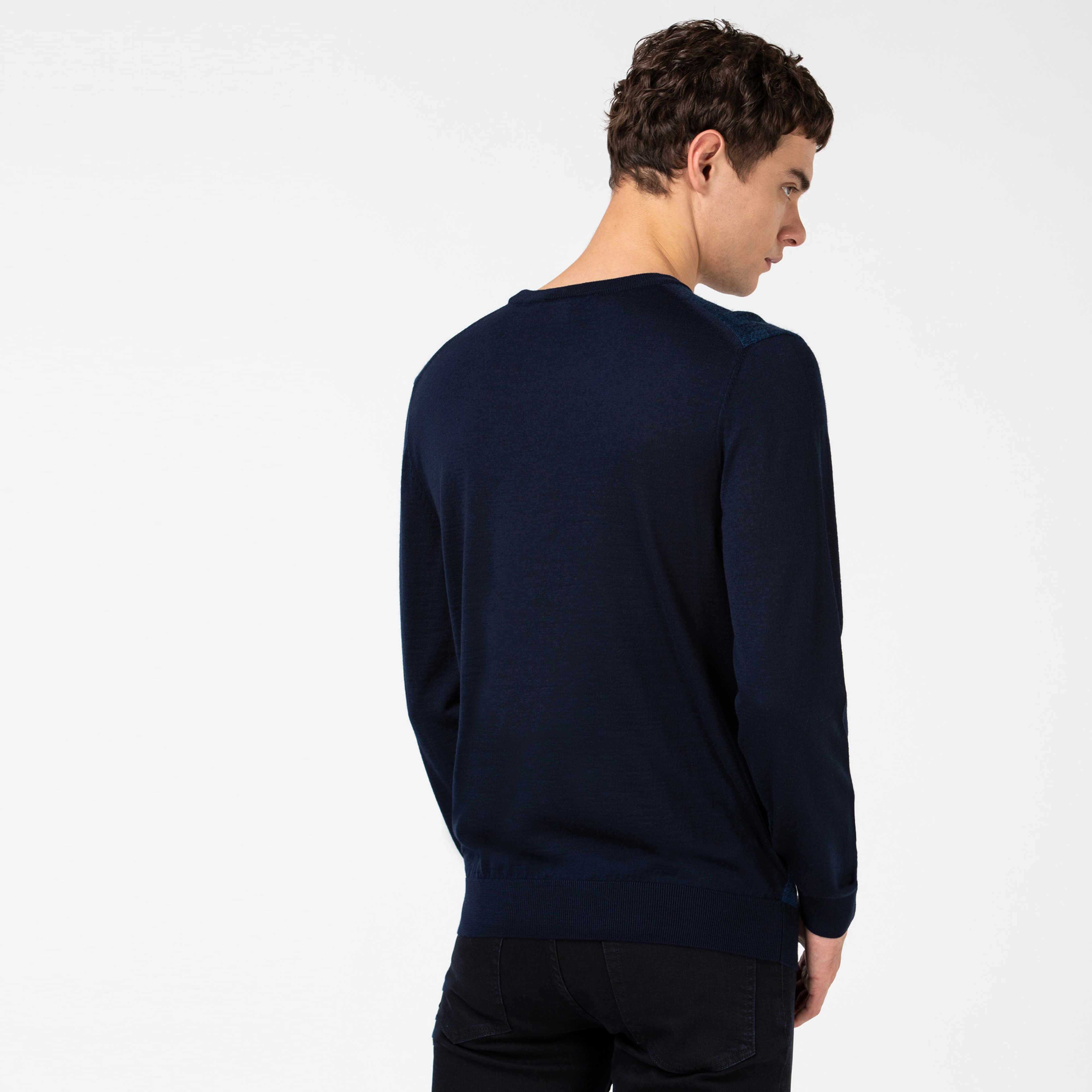 Lacoste Erkek Desenli Bisiklet Yaka Lacivert Triko Kazak