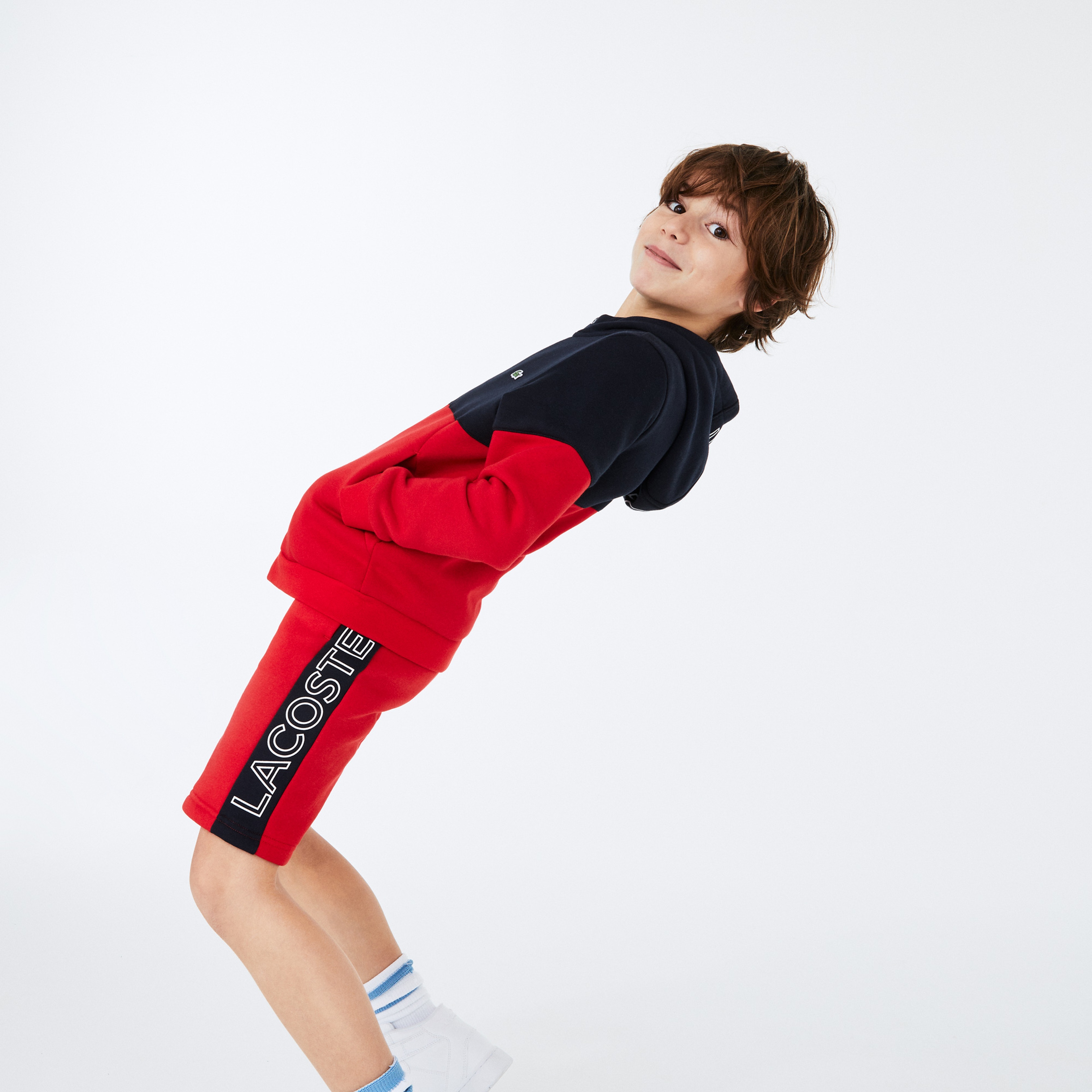 Lacoste Sport Çocuk Blok Desenli Baskılı Fermuarlı Lacivert - Kırmızı Sweatshirt