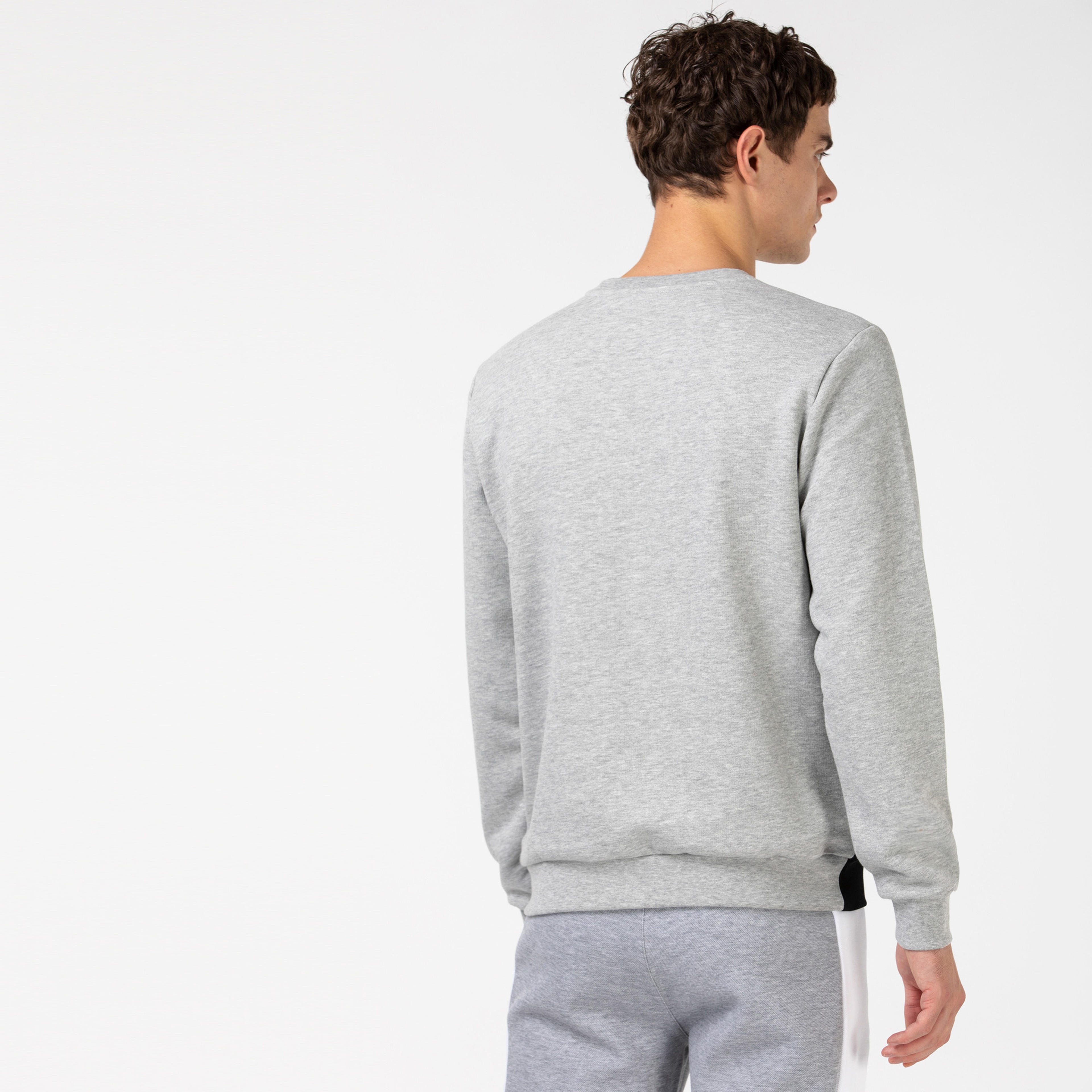 Lacoste Sport Erkek Blok Desenli Baskılı Bisiklet Yaka Gri Sweatshirt