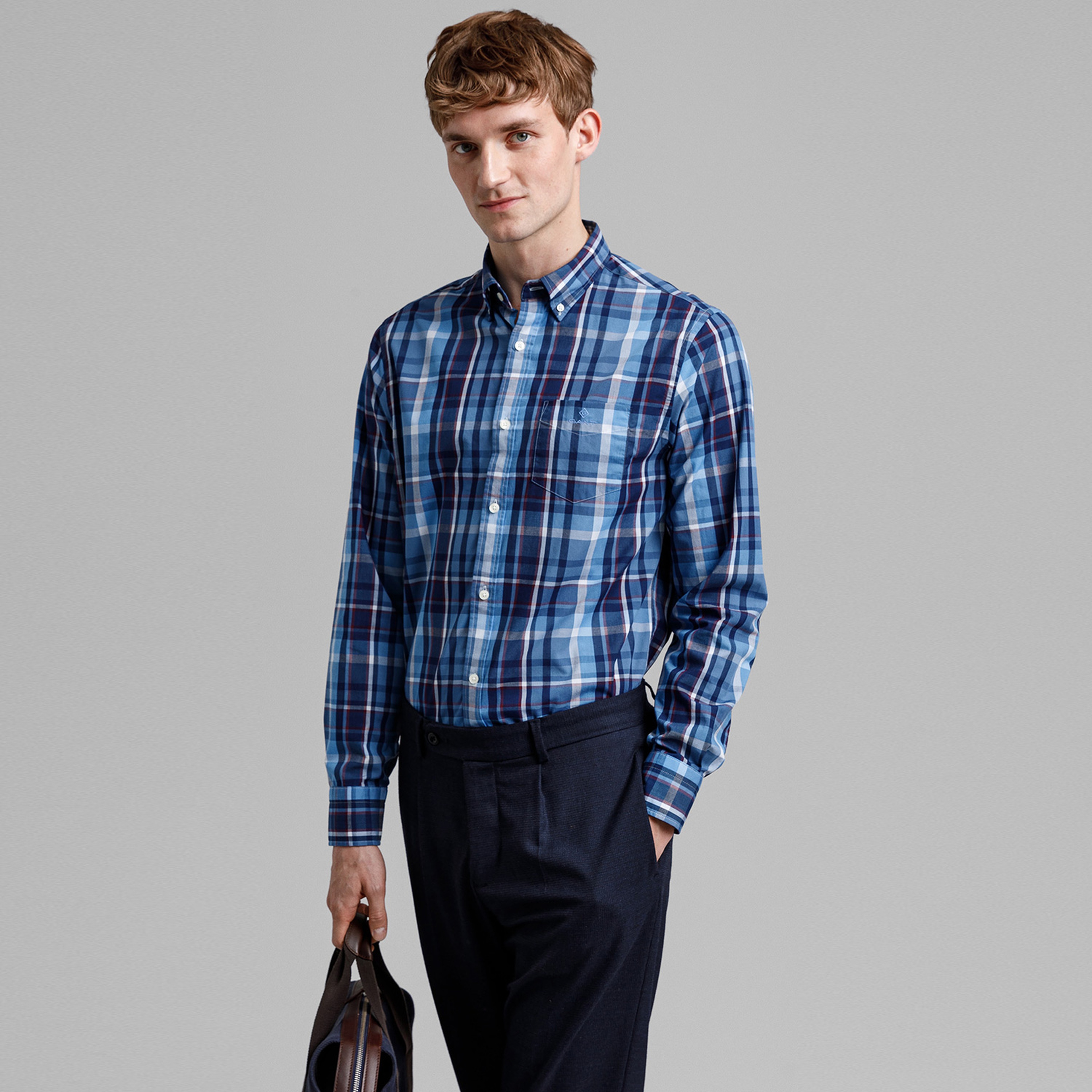 GANT Erkek Mavi Kareli Regular Fit Gömlek