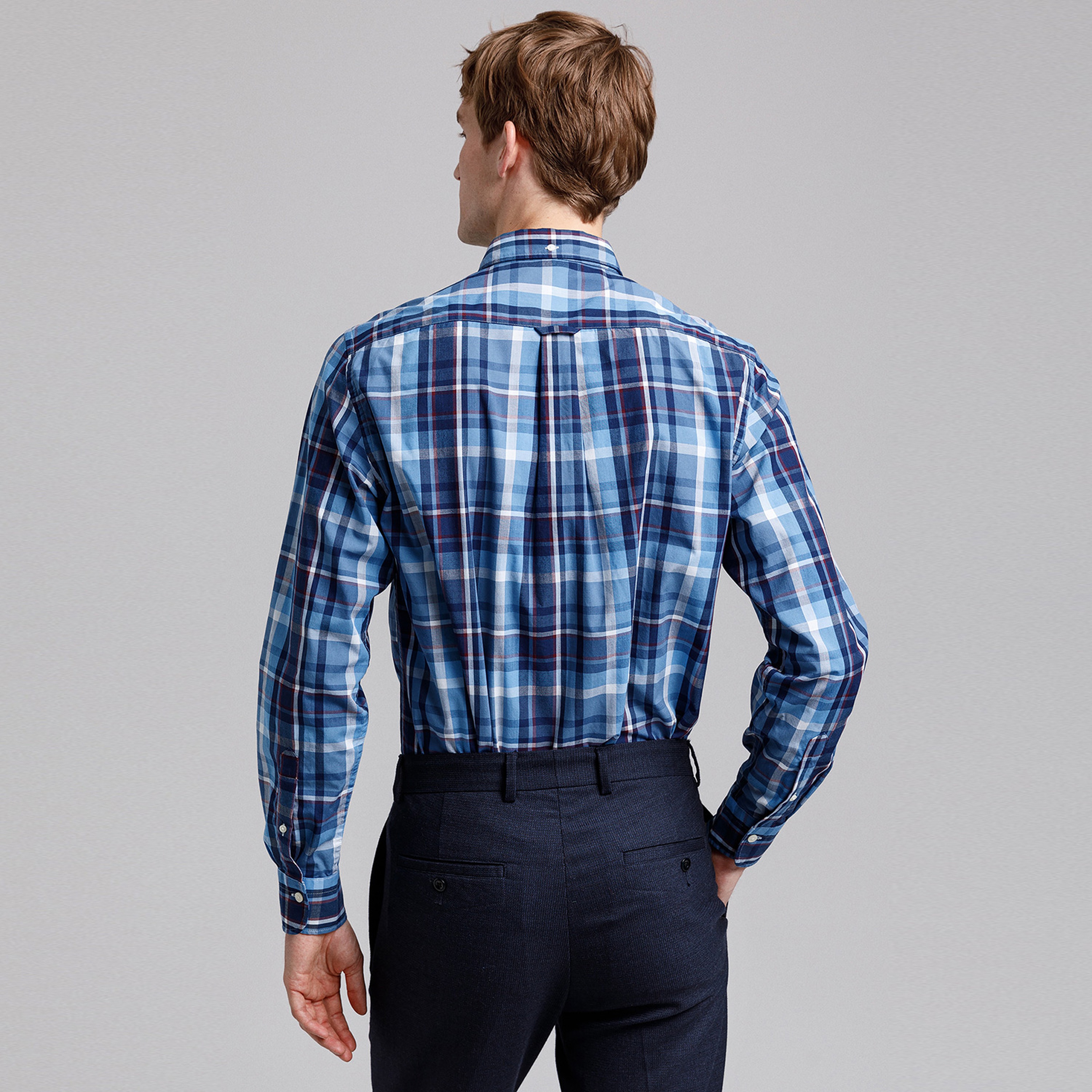 GANT Erkek Mavi Kareli Regular Fit Gömlek