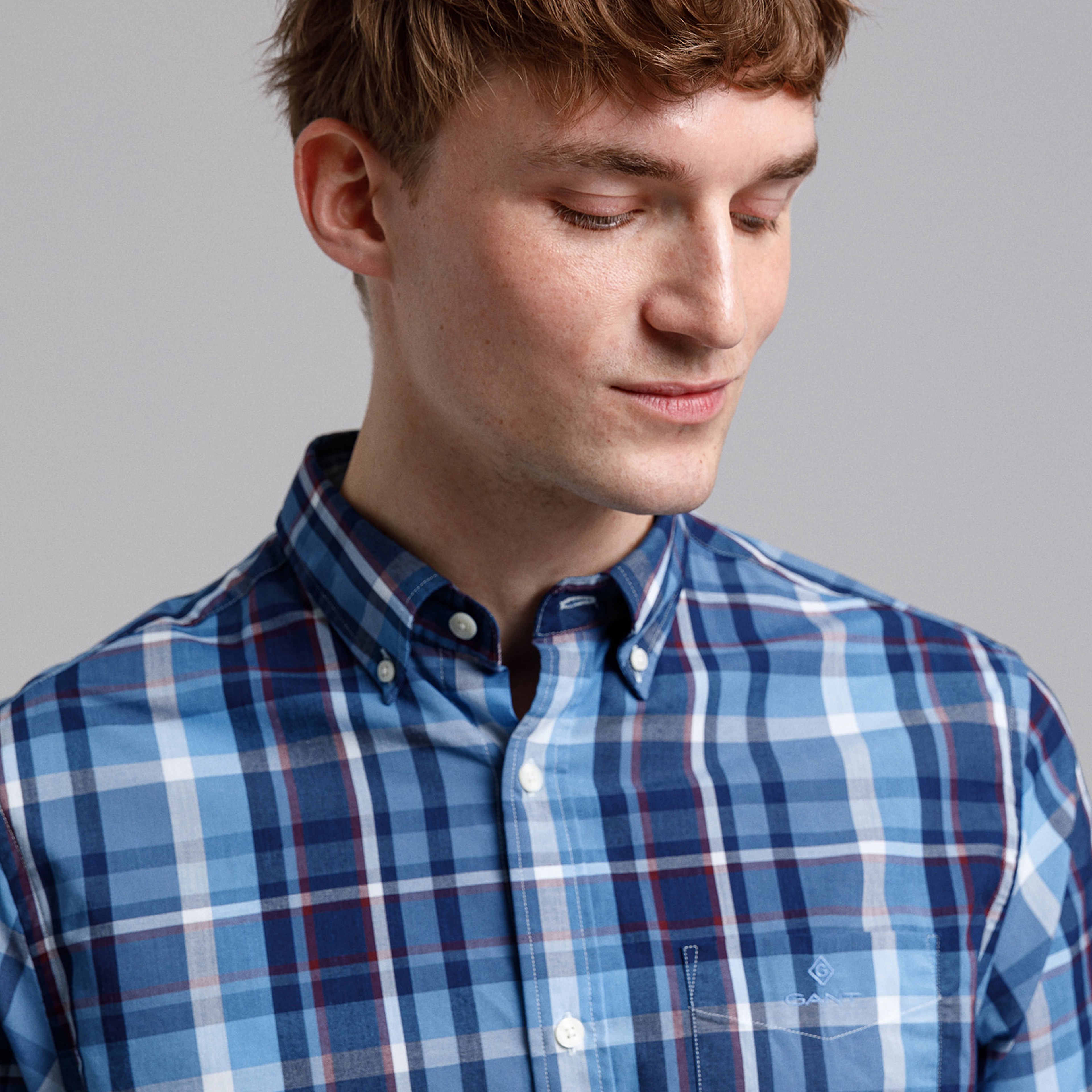 GANT Erkek Mavi Kareli Regular Fit Gömlek