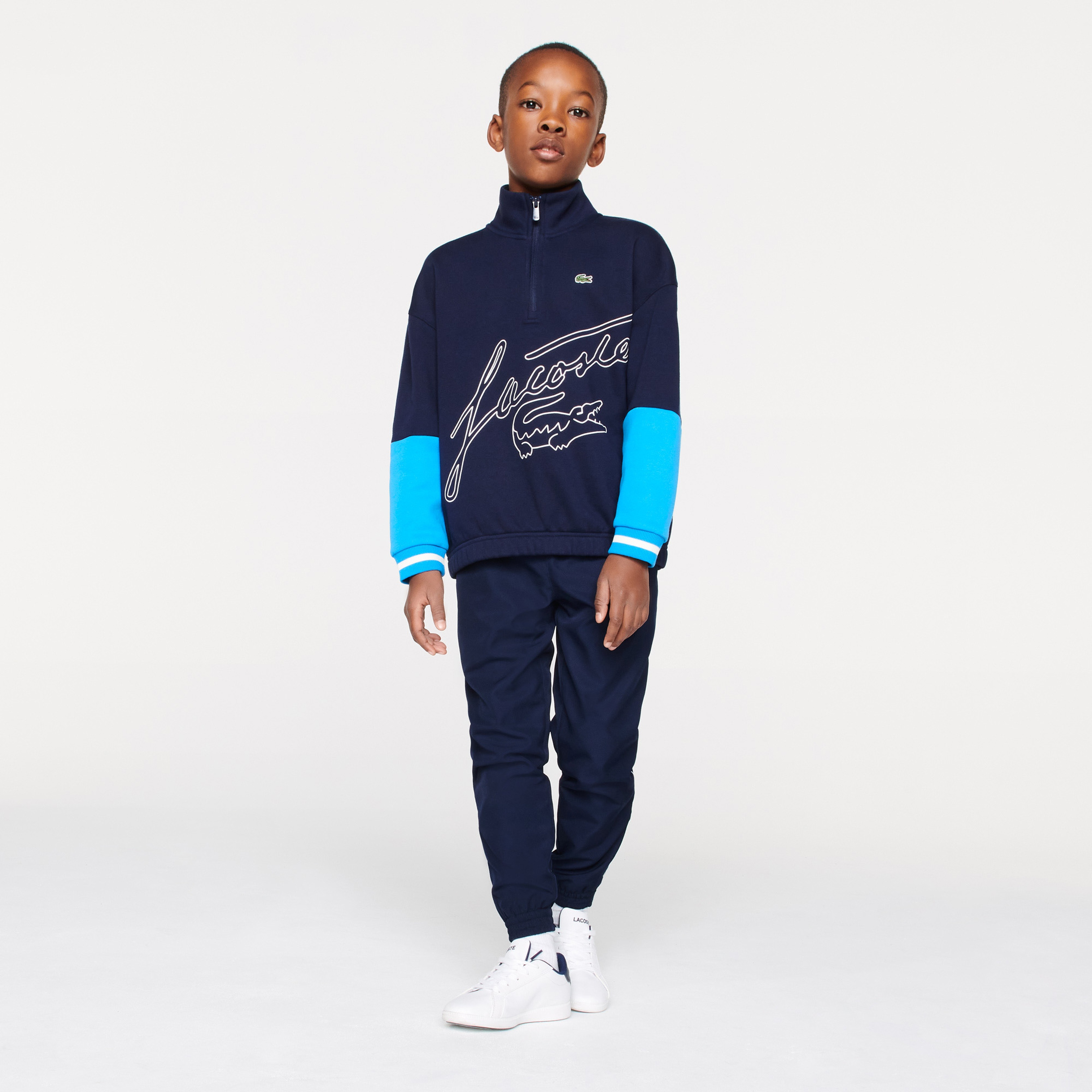 Lacoste Çocuk Fermuarlı Yaka Baskılı Lacivert Sweatshirt