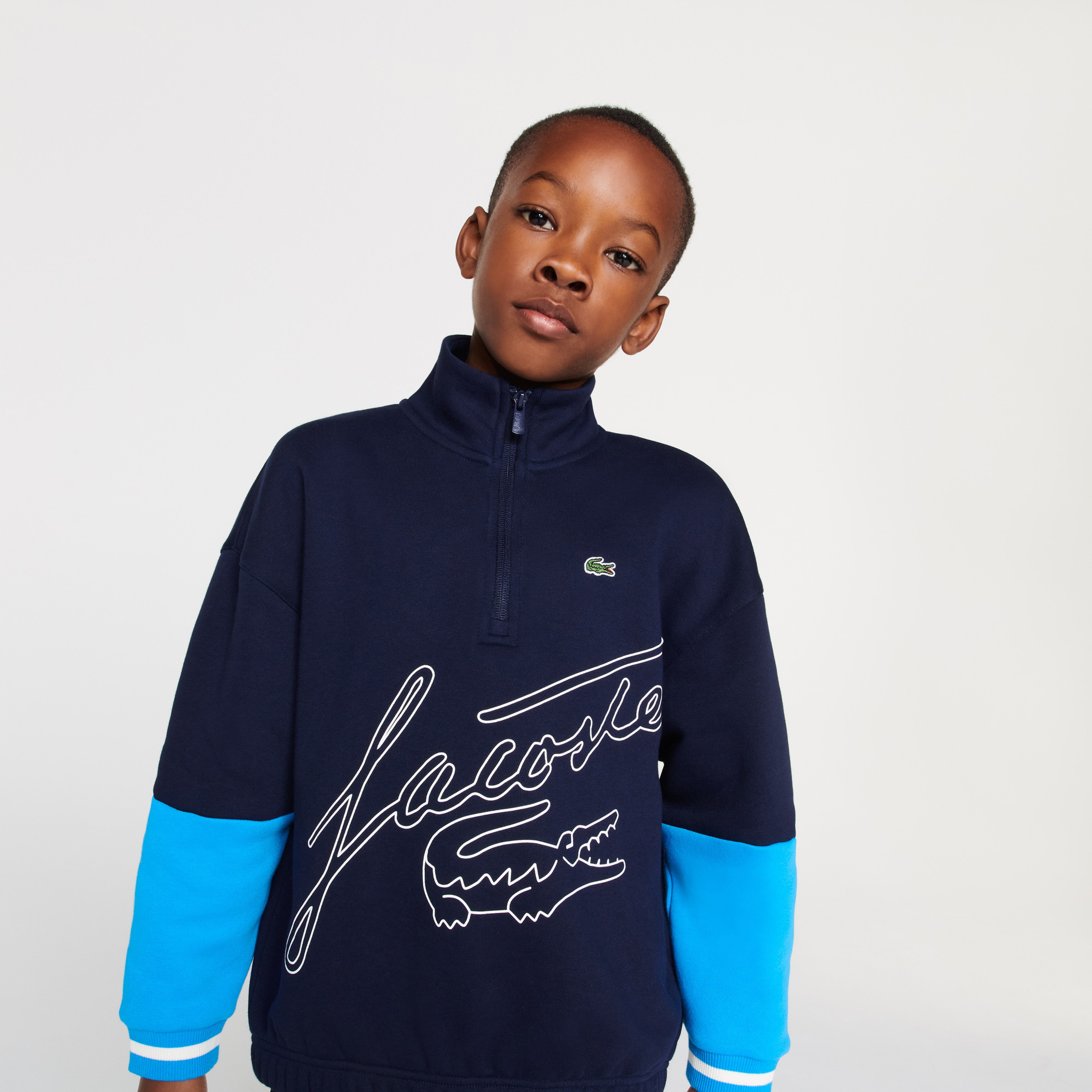 Lacoste Çocuk Fermuarlı Yaka Baskılı Lacivert Sweatshirt