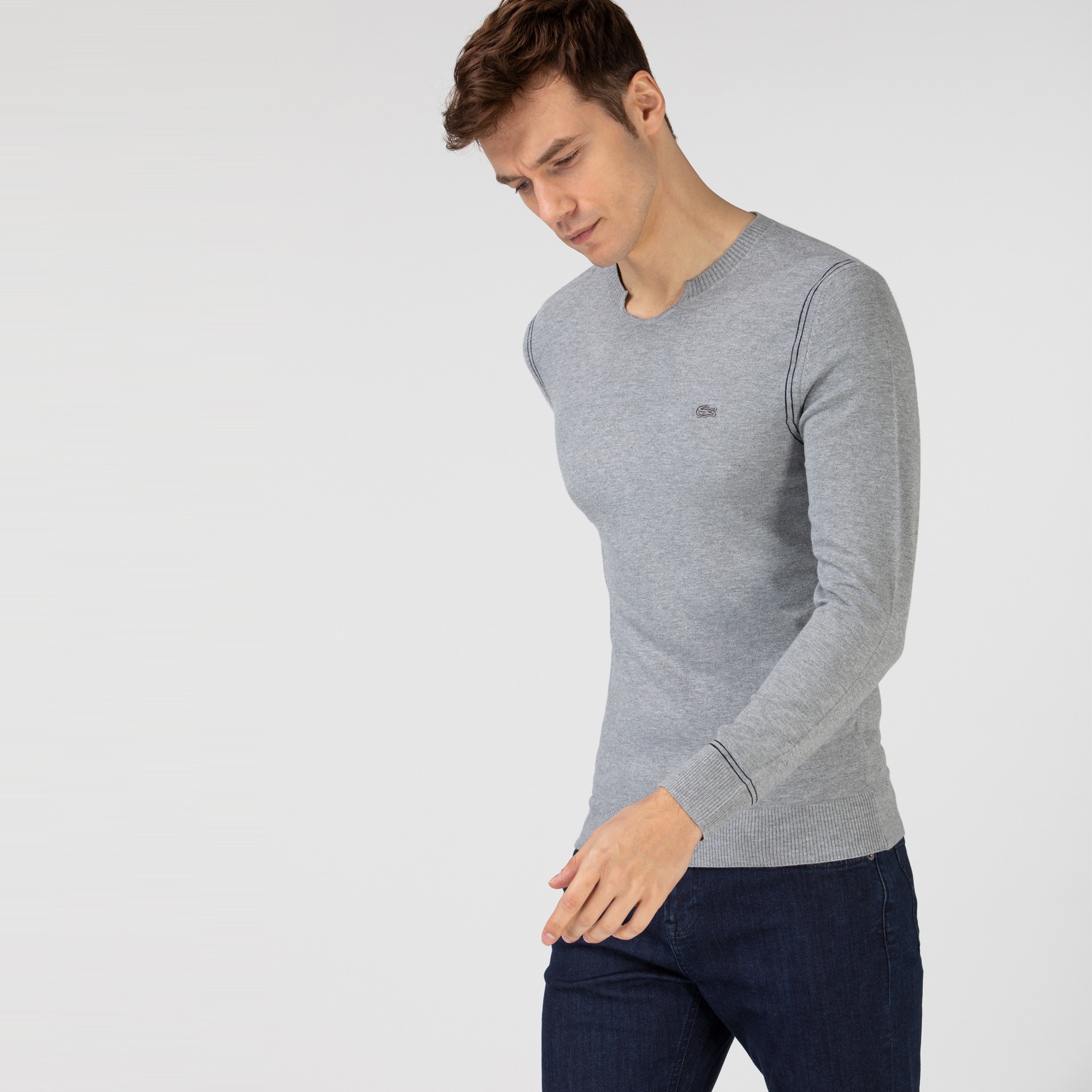 Lacoste Erkek V Yaka Gri Triko Kazak