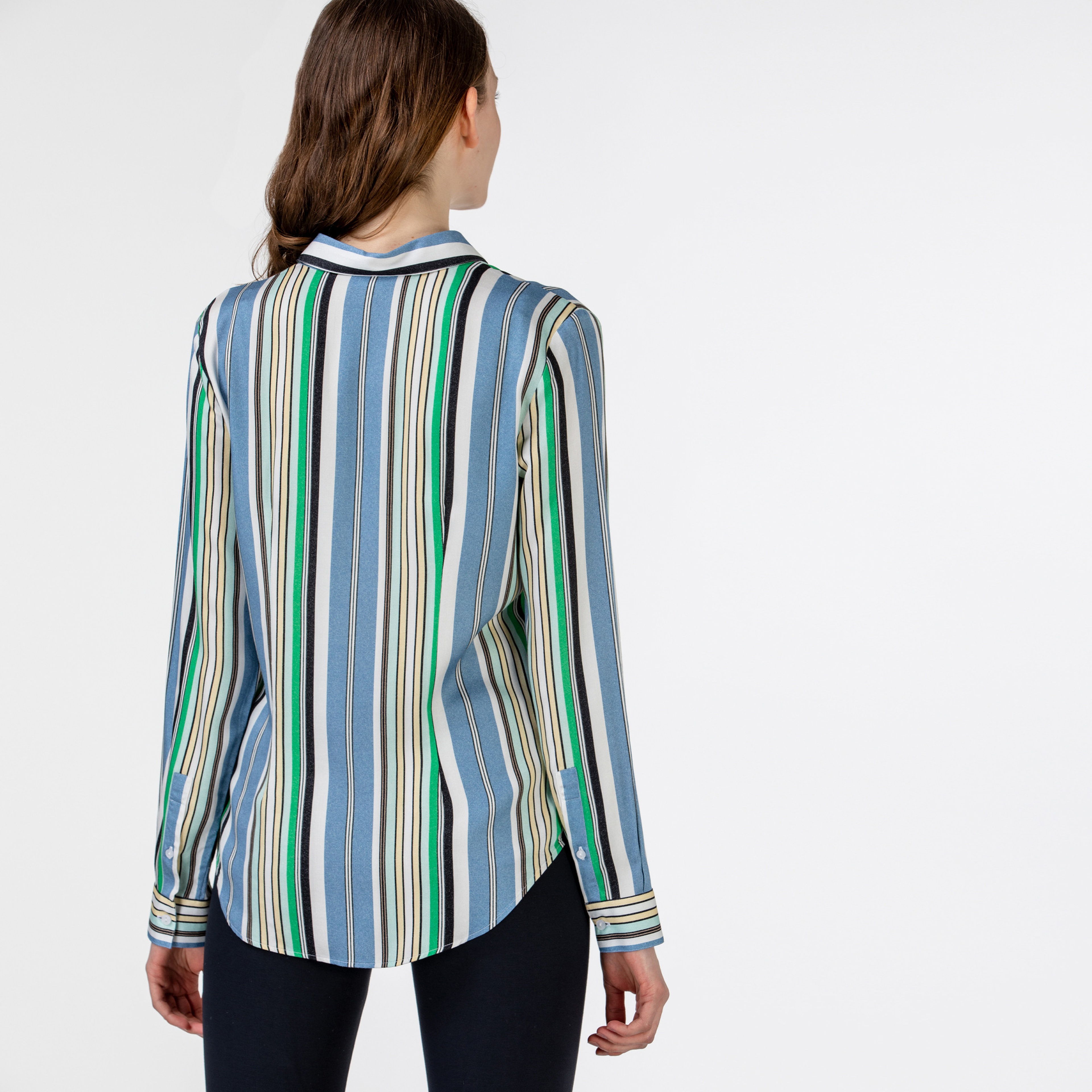 Lacoste Kadın Çizgili Mavi Gömlek