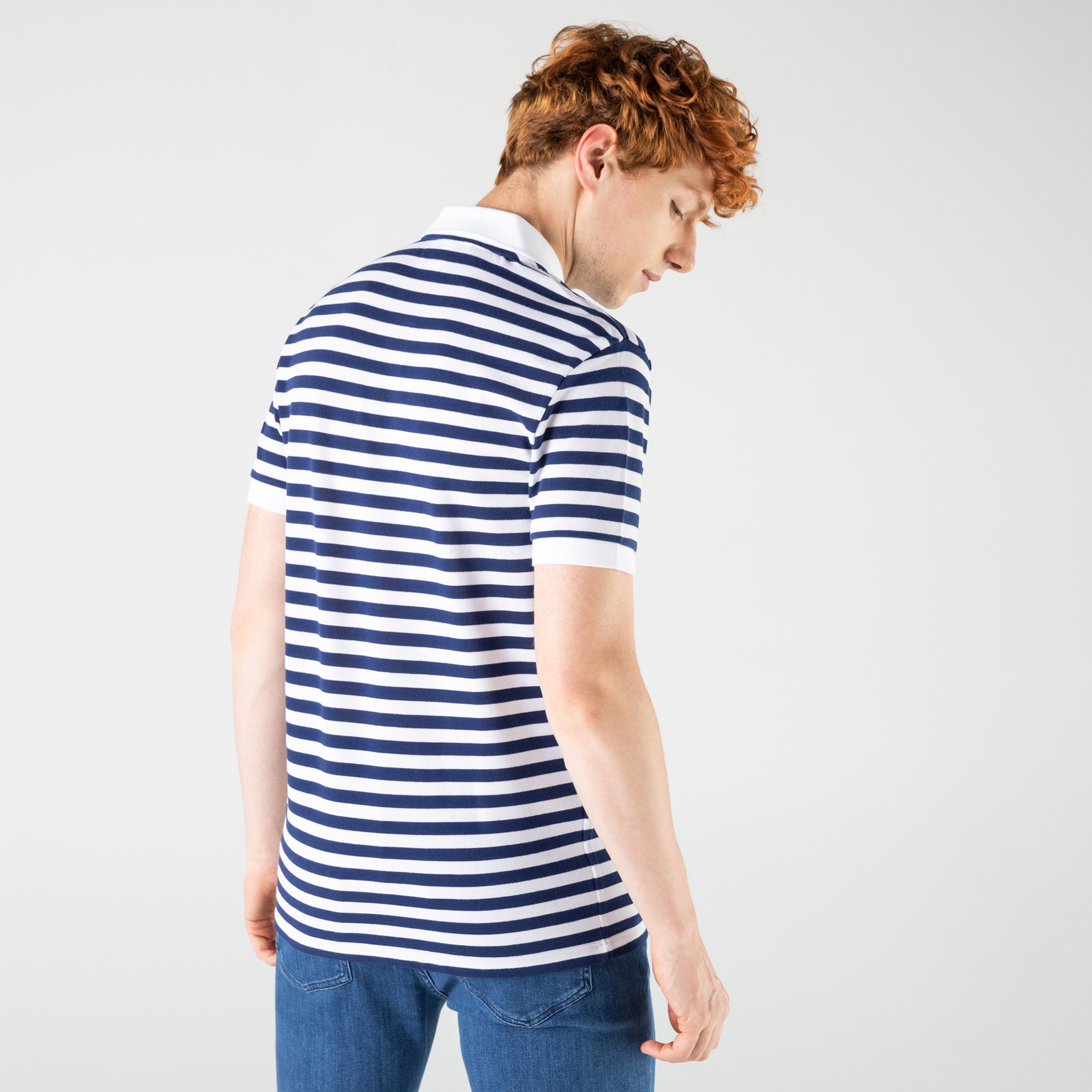 Lacoste Erkek Regular Fit Çizgili Mavi - Beyaz Polo
