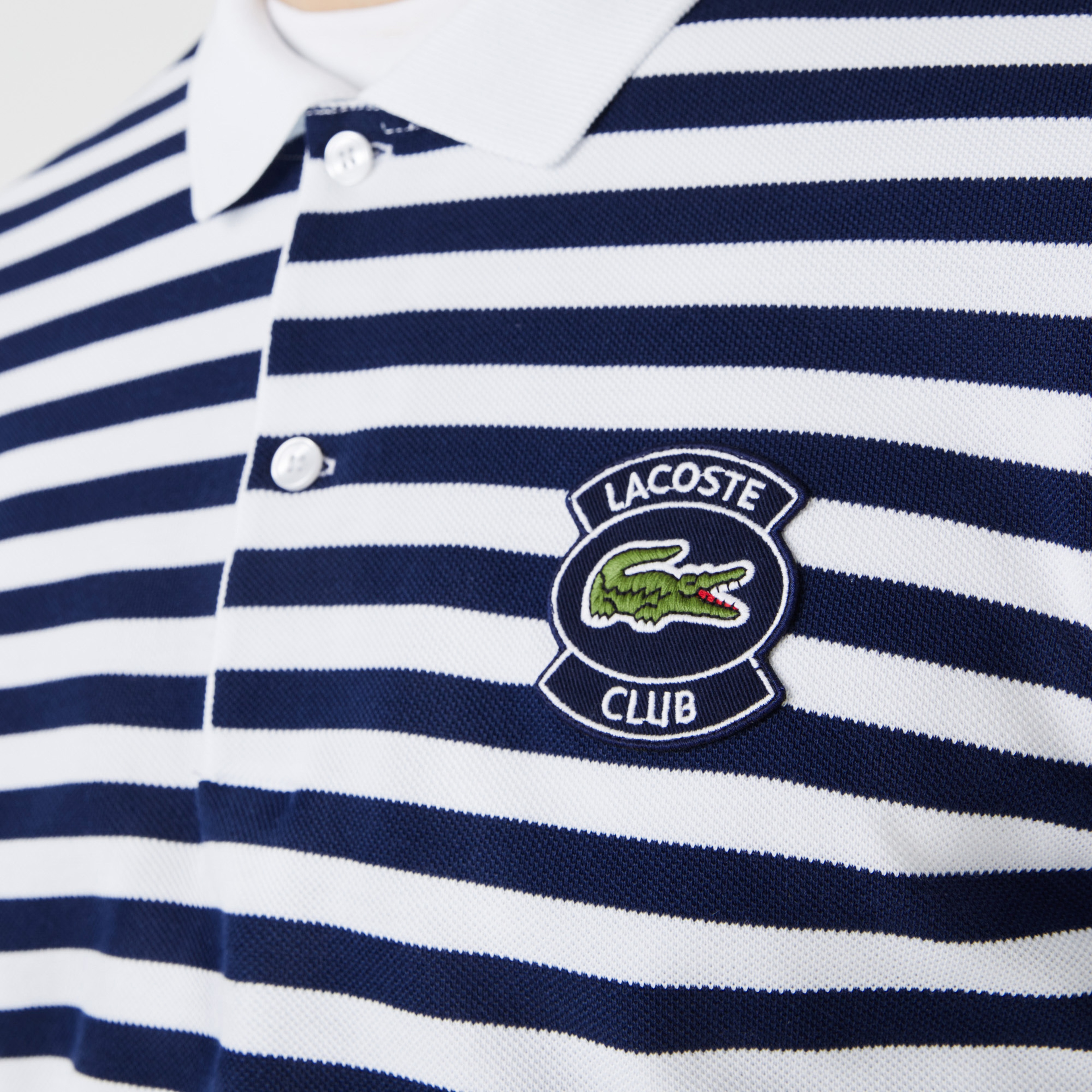 Lacoste Erkek Regular Fit Çizgili Mavi - Beyaz Polo