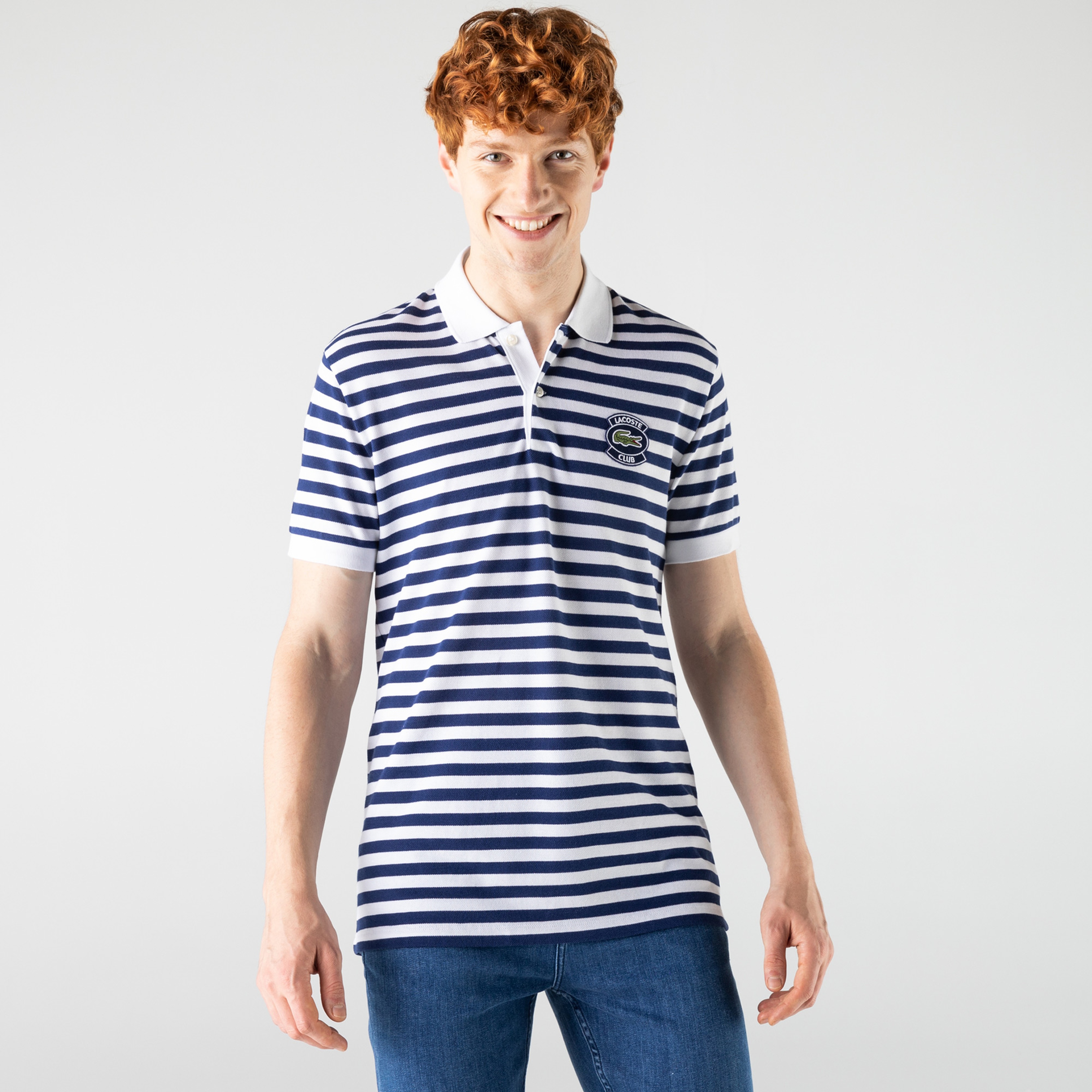 Lacoste Erkek Regular Fit Çizgili Mavi - Beyaz Polo