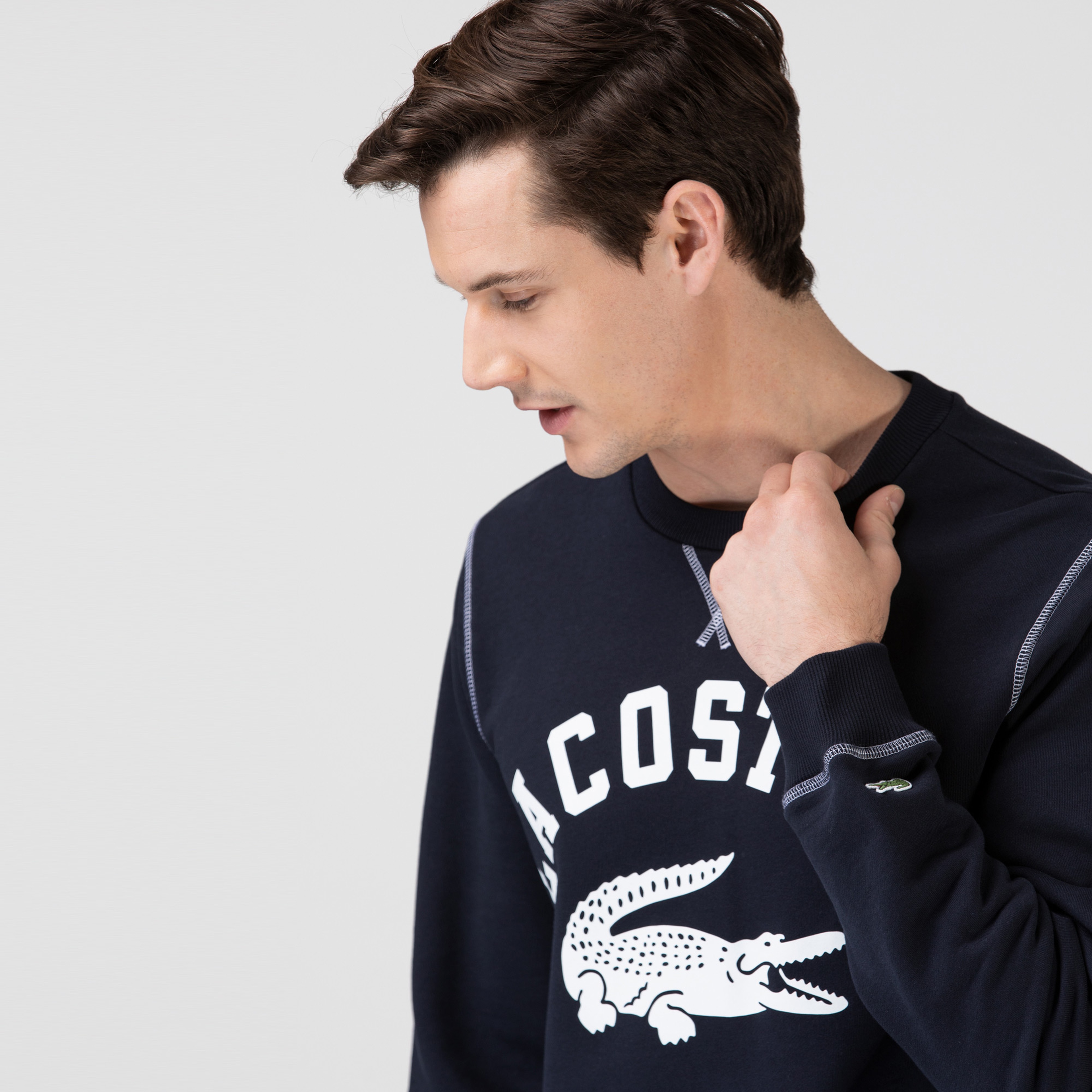 Lacoste Erkek Klasik Fit Bisiklet Yaka Baskılı Lacivert Sweatshirt