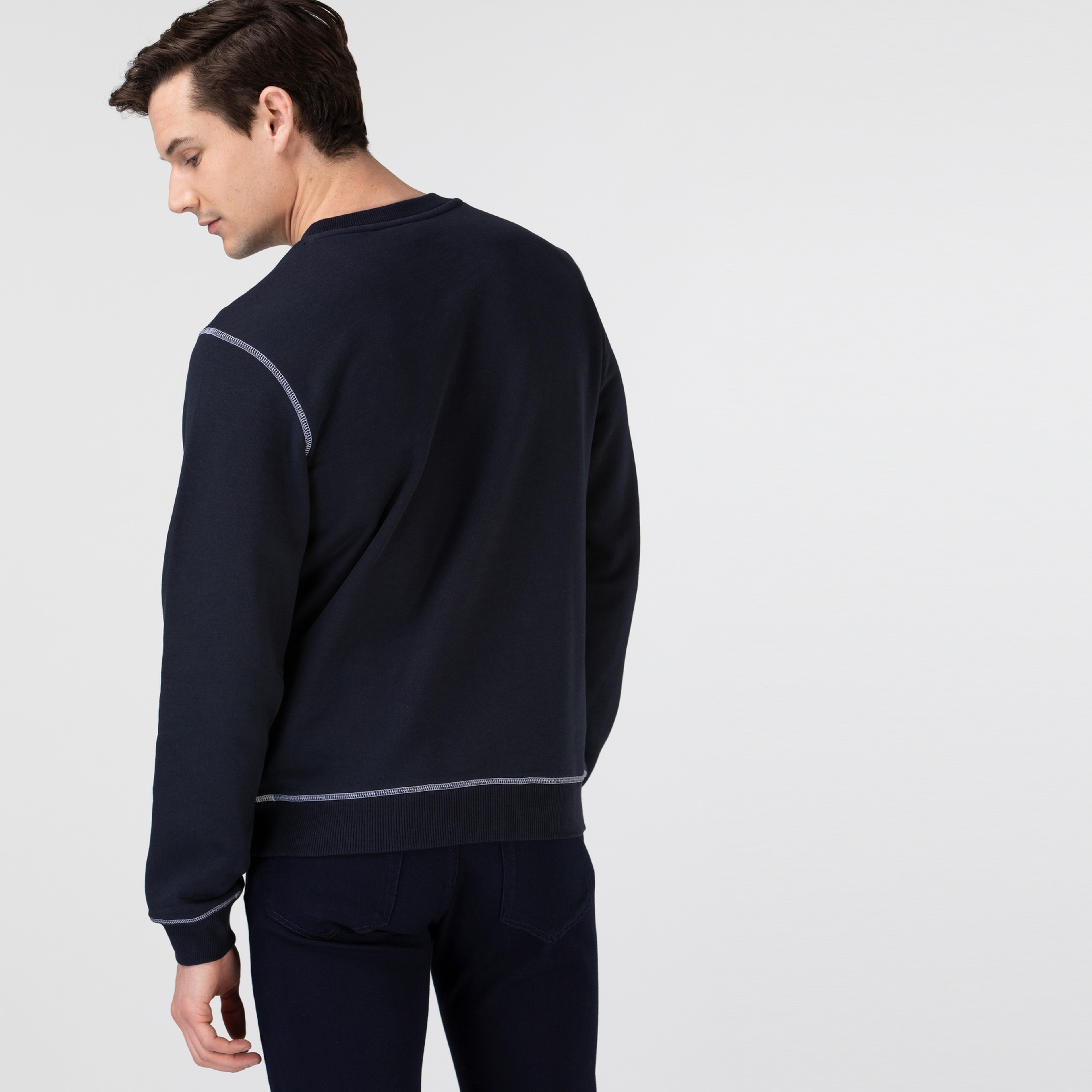 Lacoste Erkek Klasik Fit Bisiklet Yaka Baskılı Lacivert Sweatshirt