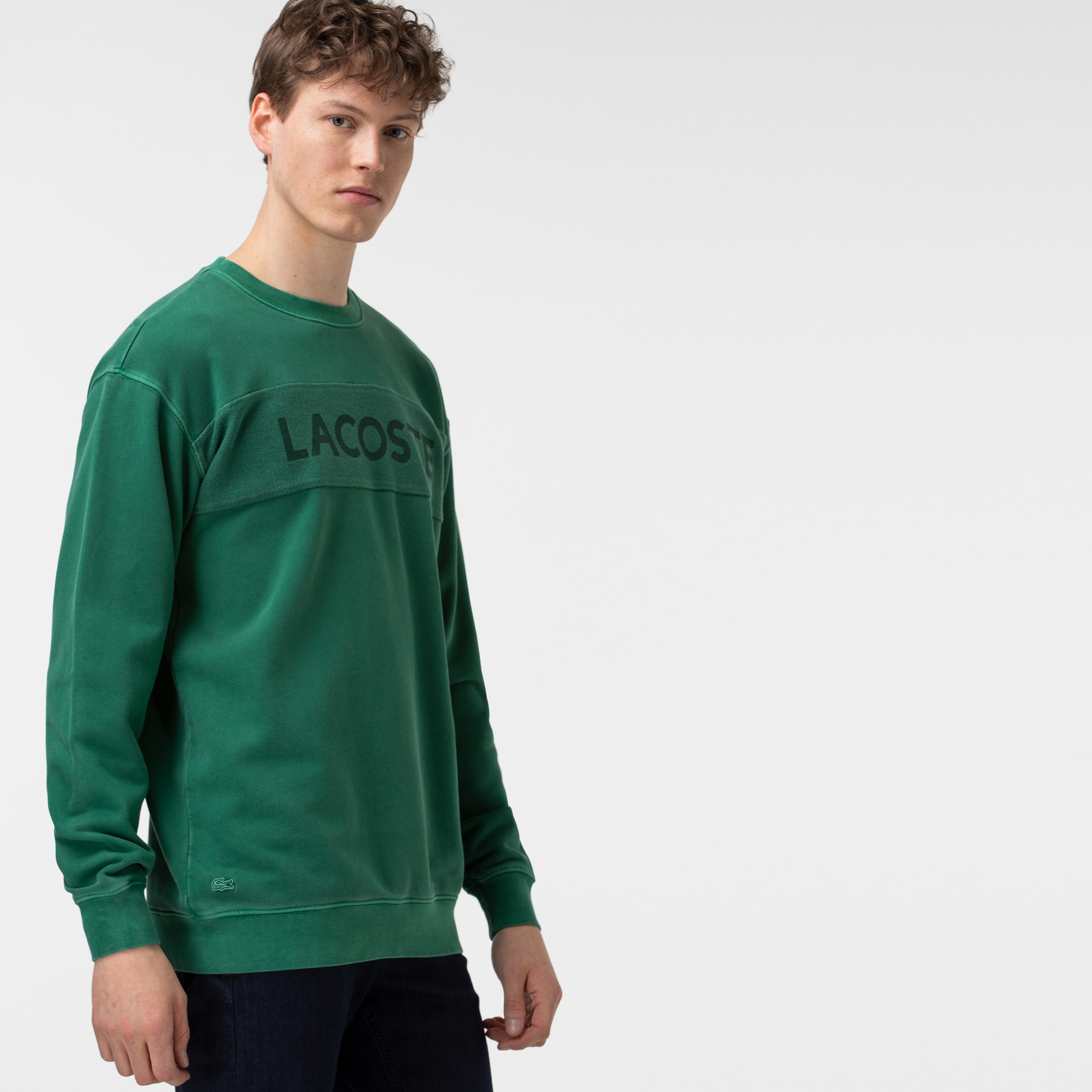 Lacoste Erkek Rahat Fit Bisiklet Yaka Baskılı Yeşil Sweatshirt