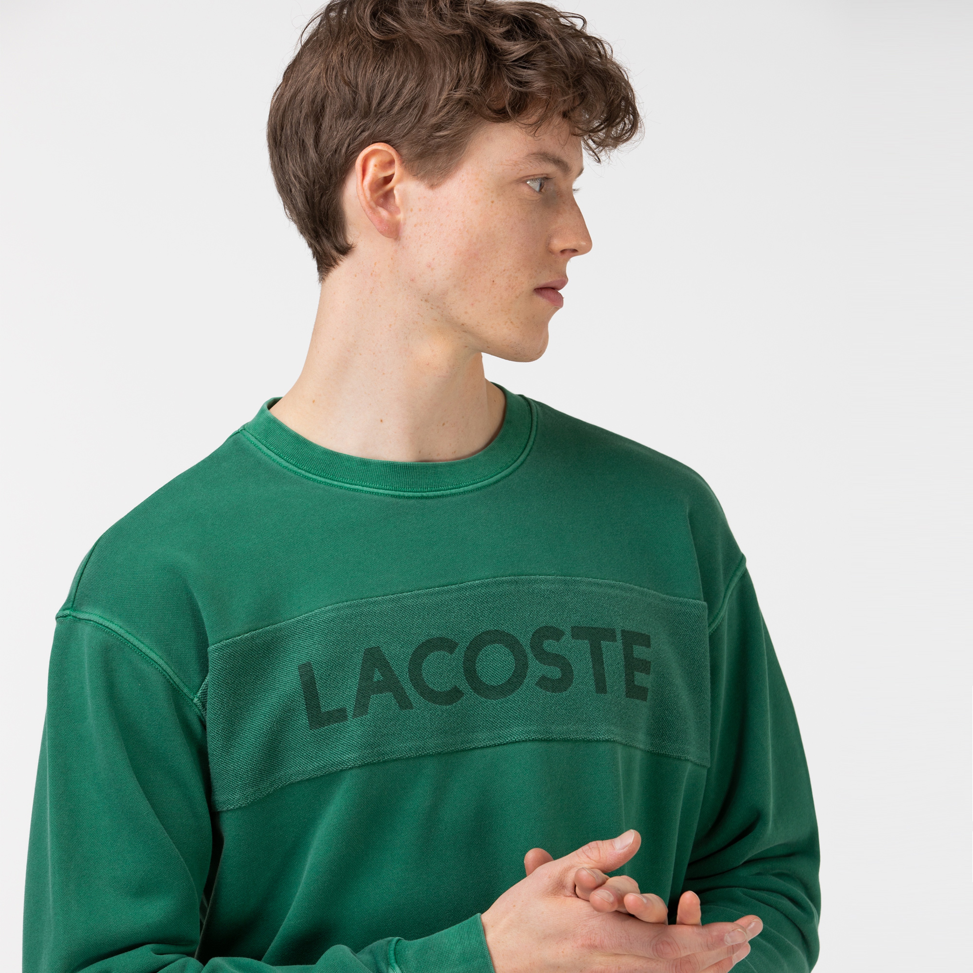 Lacoste Erkek Rahat Fit Bisiklet Yaka Baskılı Yeşil Sweatshirt