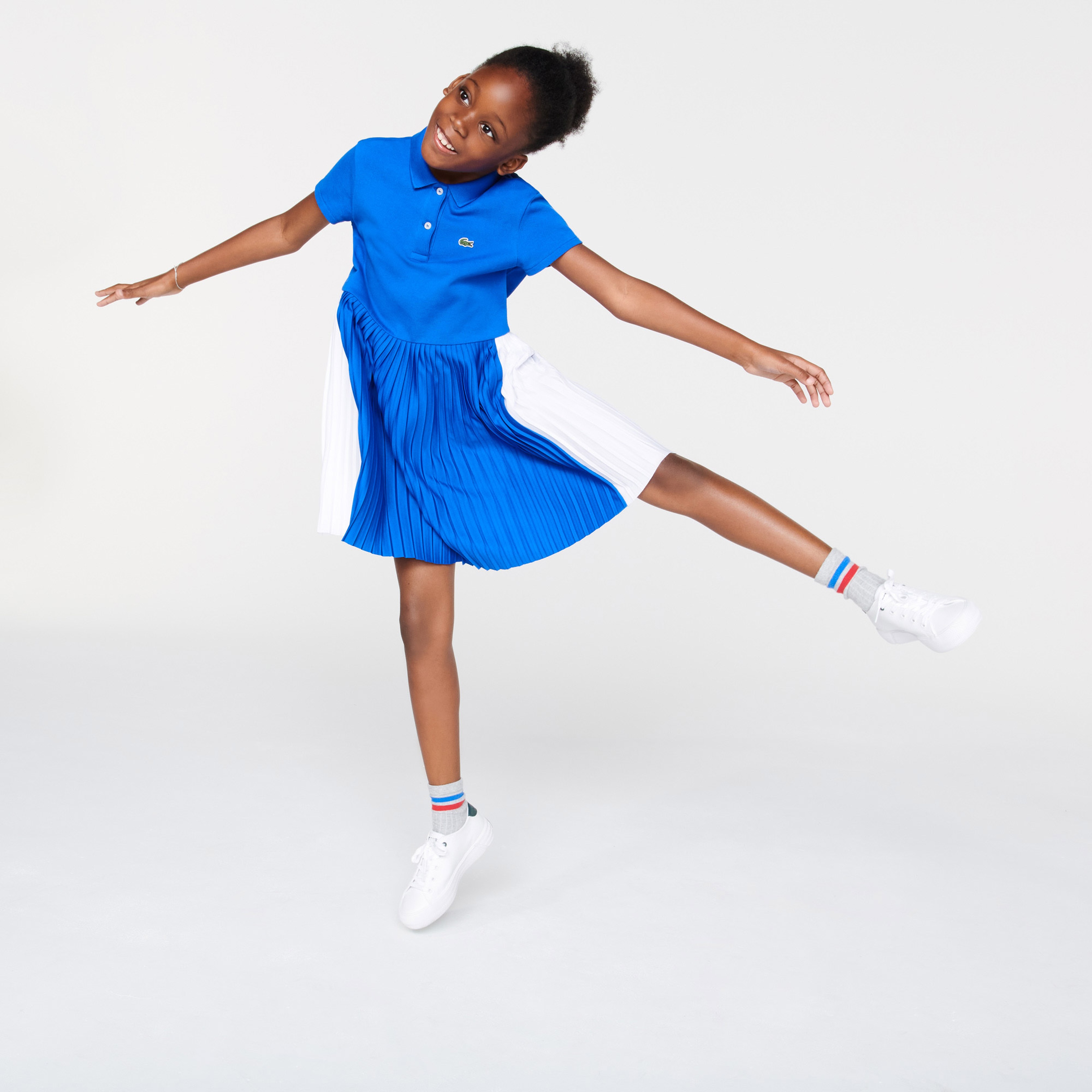 Lacoste Çocuk Kısa Kollu Polo Yaka Renk Bloklu Mavi - Beyaz Elbise