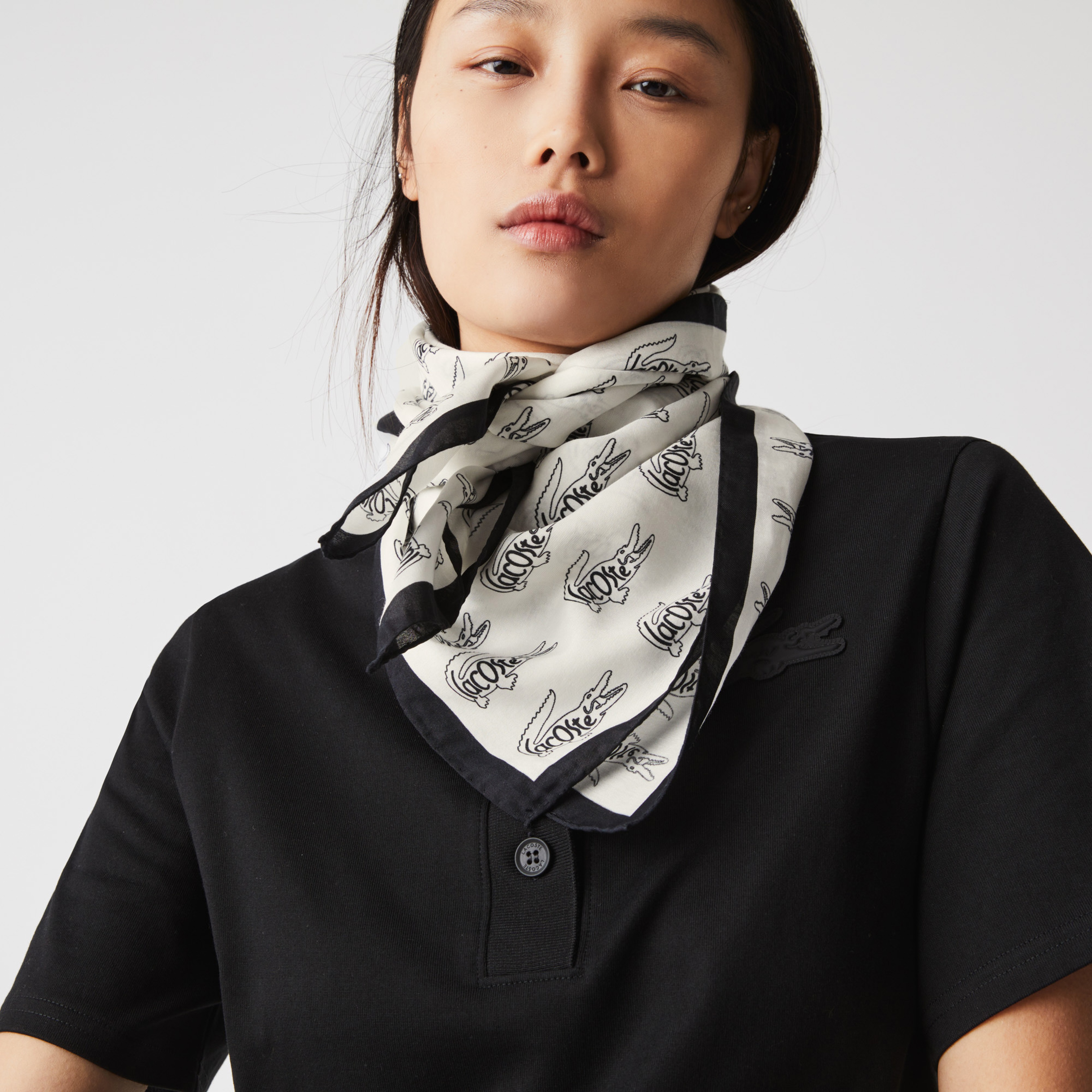 Lacoste Kadın İpek Karışımlı Baskılı Beyaz Fular