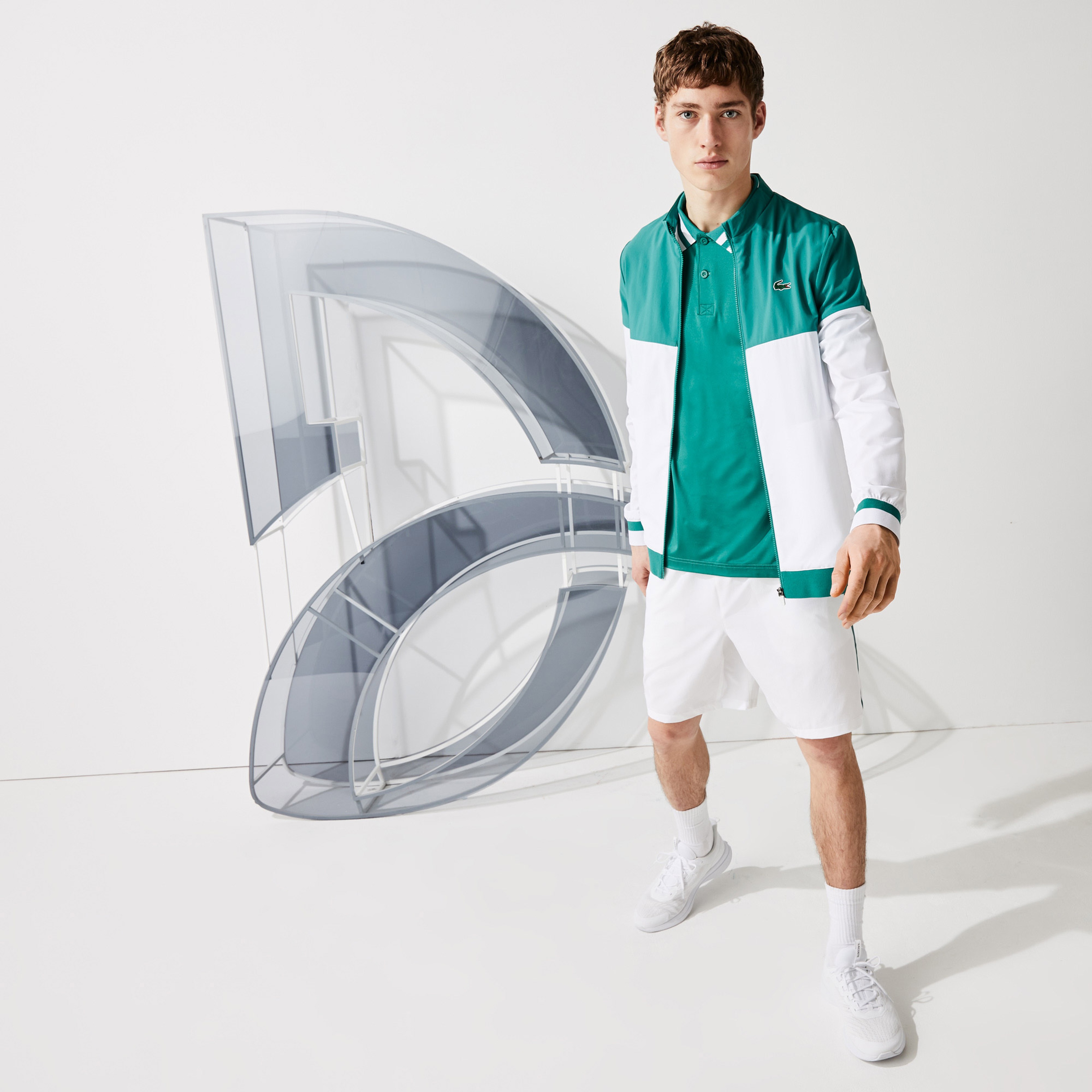 Lacoste Sport Novak Djokovic Erkek Dik Yaka Renk Bloklu Yeşil - Beyaz Ceket