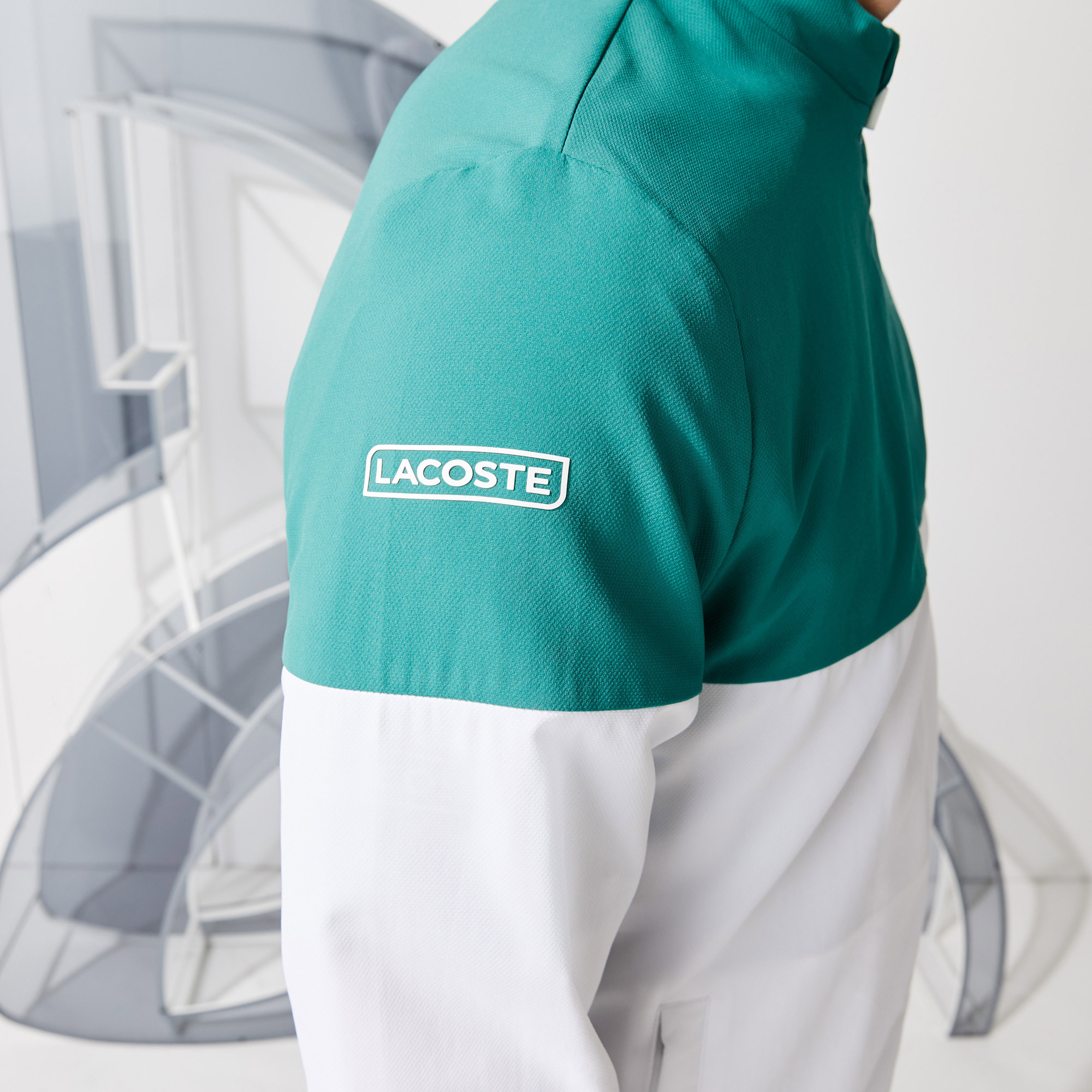 Lacoste Sport Novak Djokovic Erkek Dik Yaka Renk Bloklu Yeşil - Beyaz Ceket