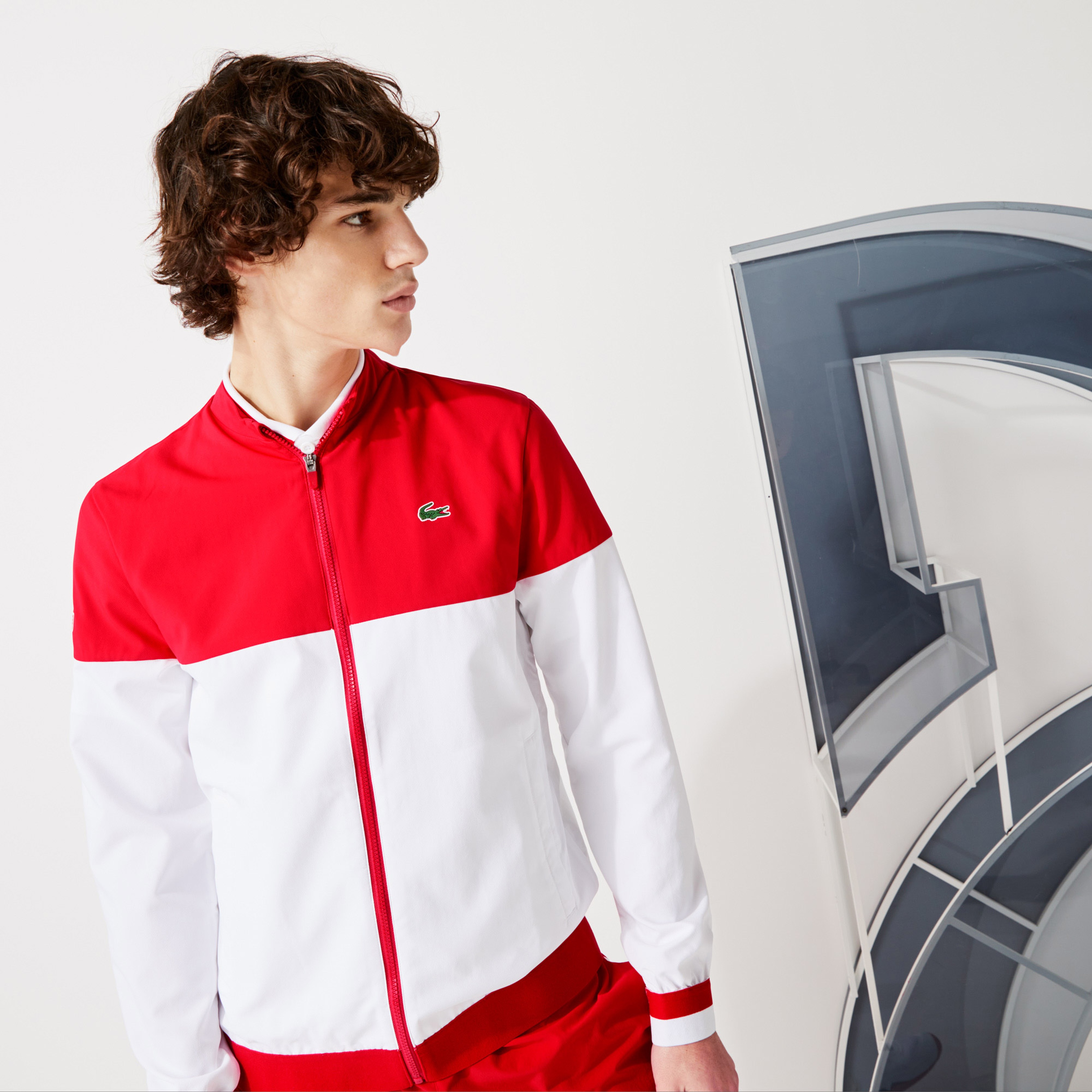 Lacoste Sport Novak Djokovic Erkek Dik Yaka Renk Bloklu Kırmızı - Beyaz Ceket