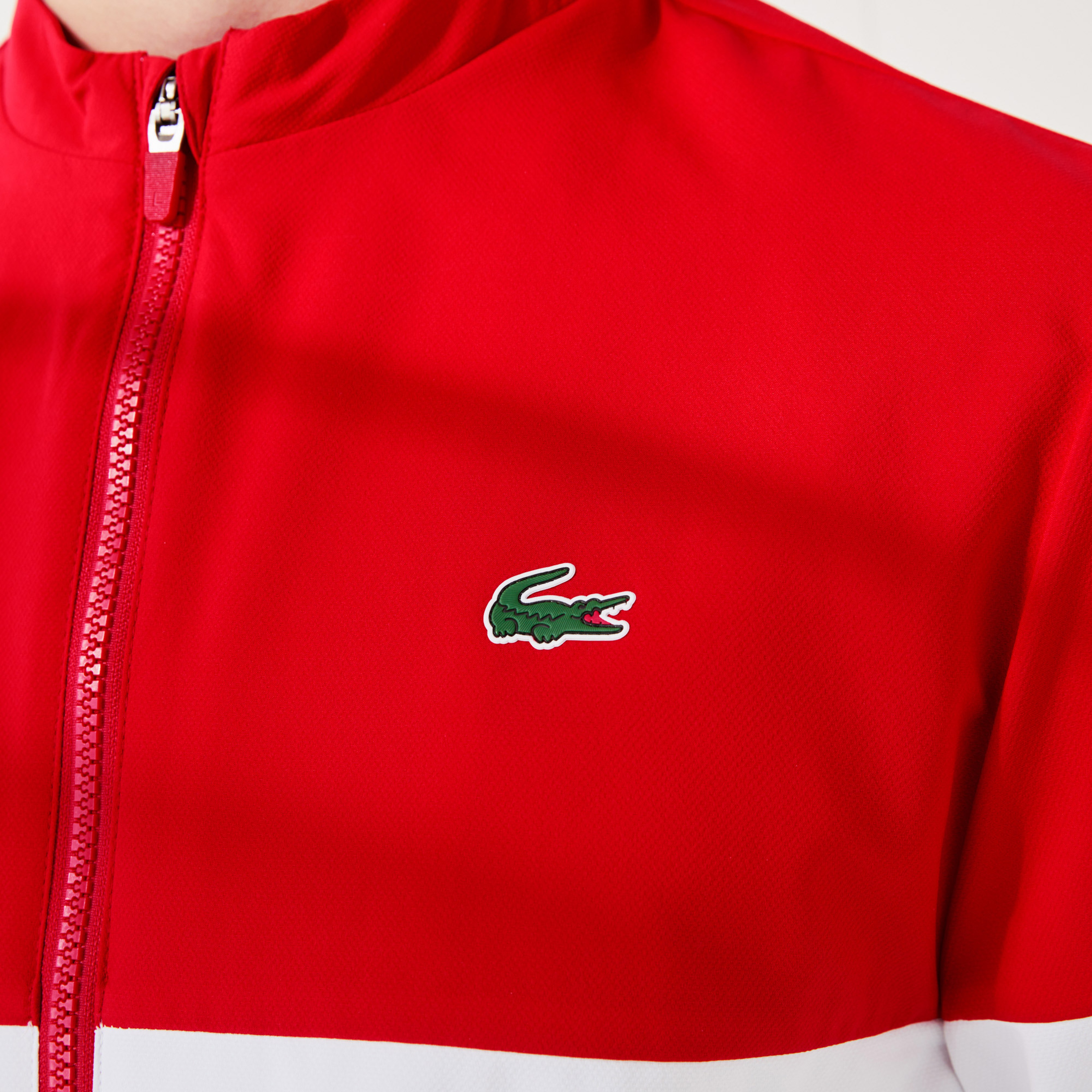 Lacoste Sport Novak Djokovic Erkek Dik Yaka Renk Bloklu Kırmızı - Beyaz Ceket