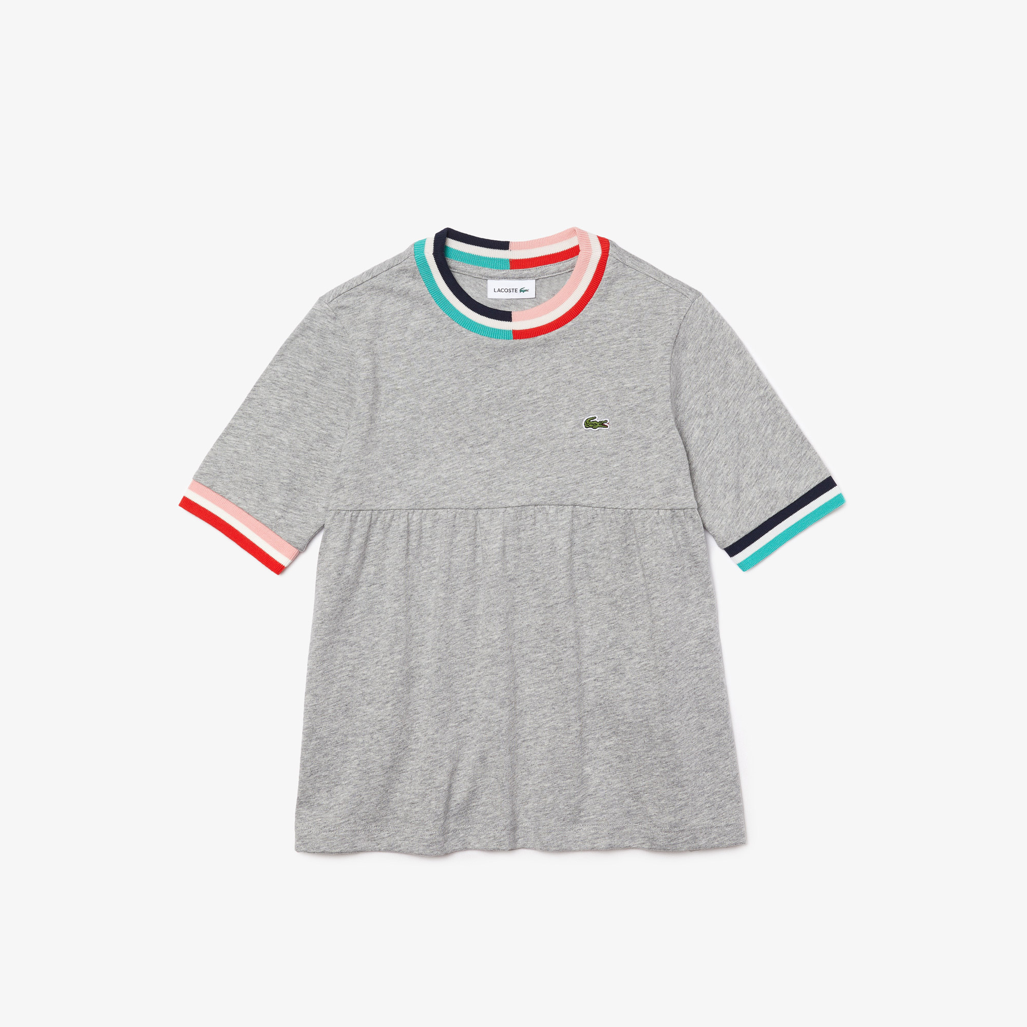 Lacoste Çocuk Bisiklet Yaka Çizgili Gri T-Shirt