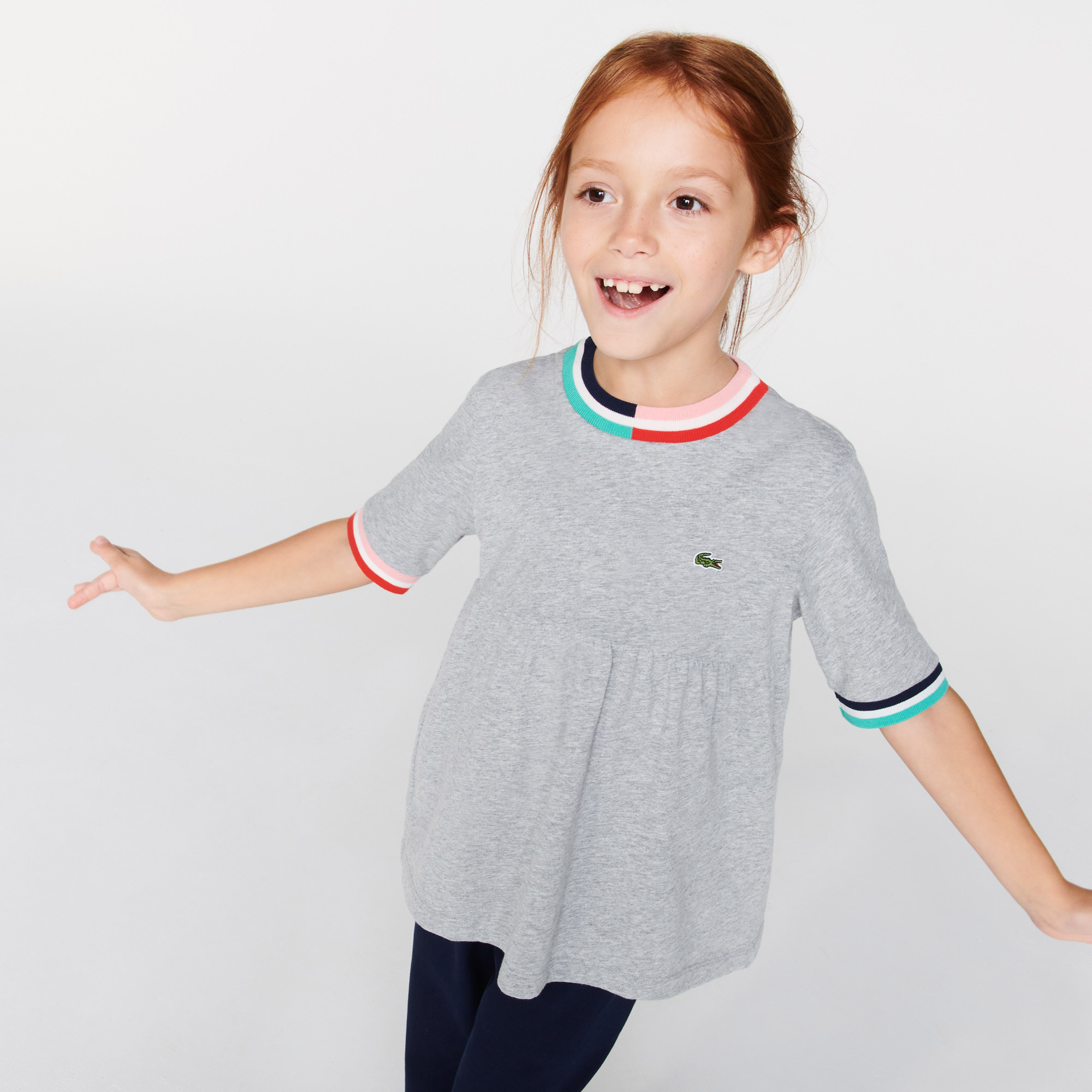 Lacoste Çocuk Bisiklet Yaka Çizgili Gri T-Shirt