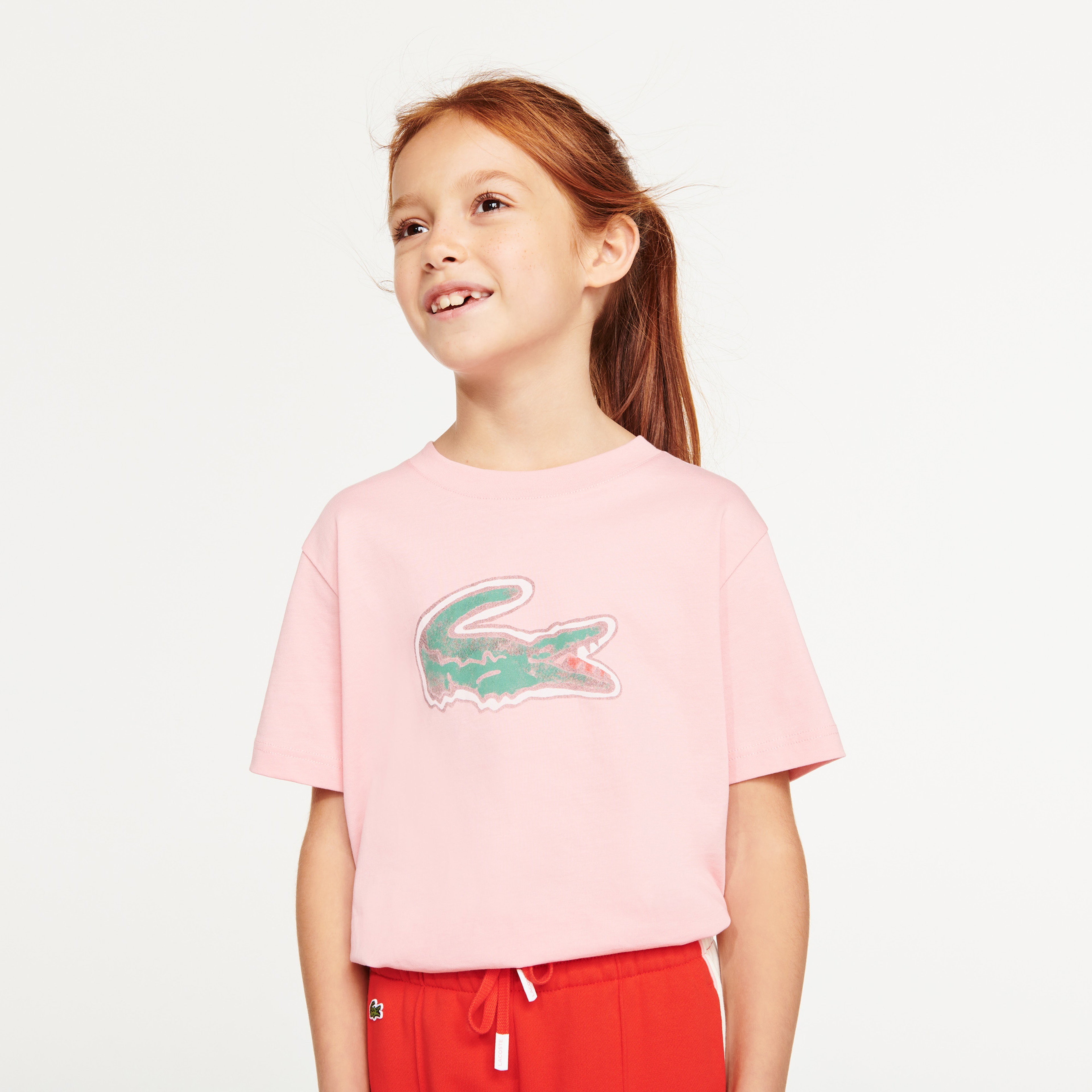 Lacoste Çocuk Bisiklet Yaka Baskılı Pembe T-Shirt