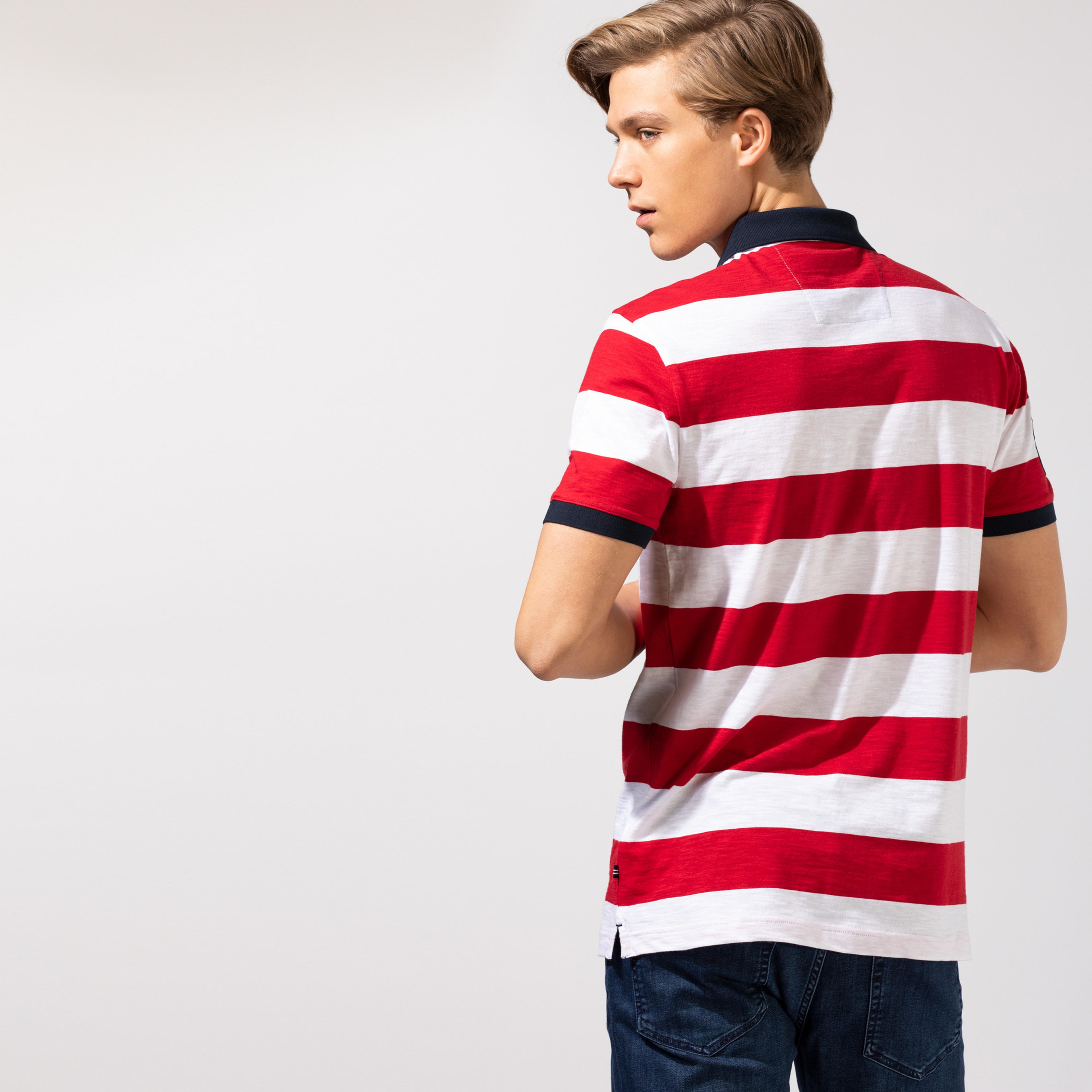 NAUTICA ERKEK KIRMIZI ÇİZGİLİ SLIM FIT KISA KOLLU POLO