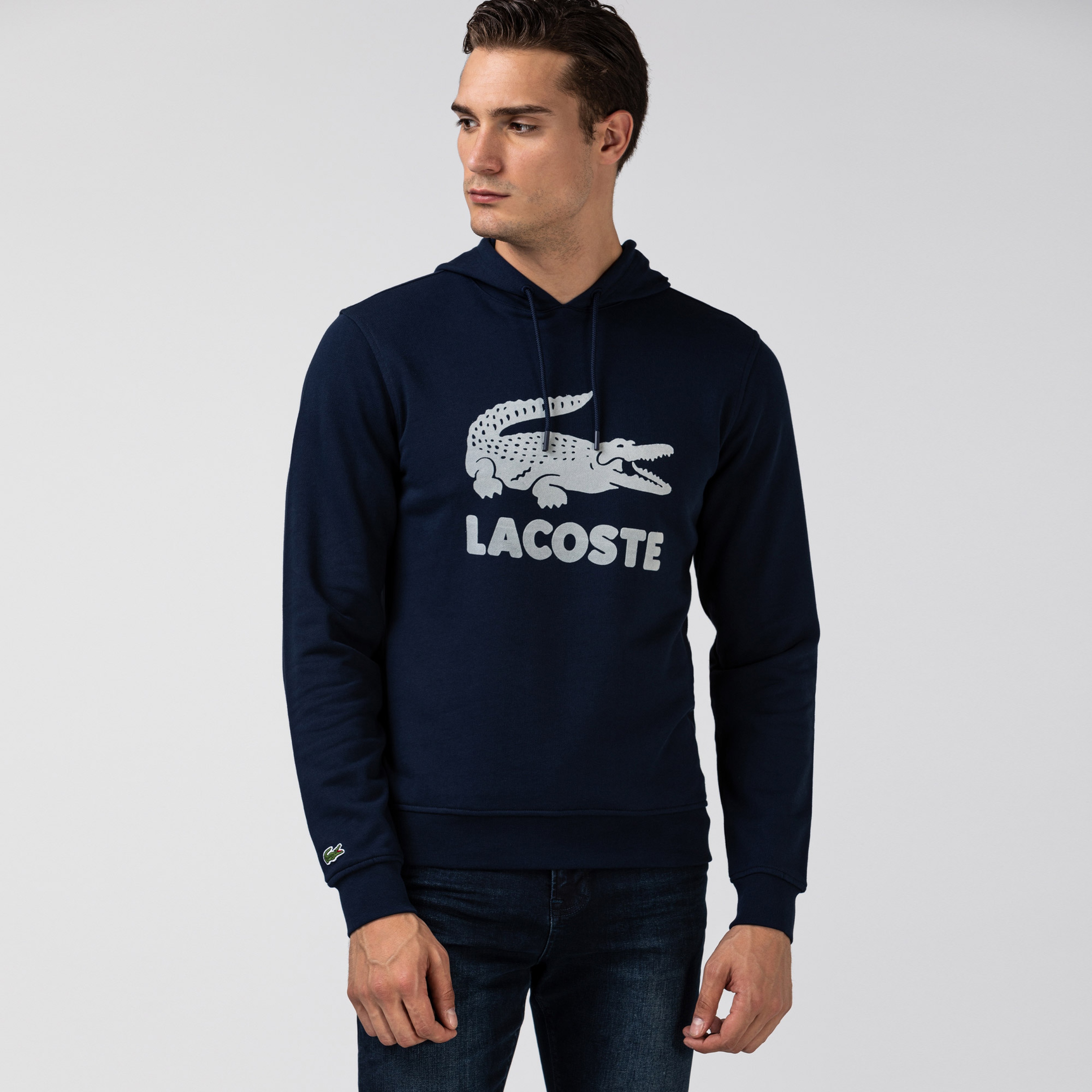 Lacoste Erkek Timsah Baskılı Kapüşonlu Lacivert Sweatshirt3