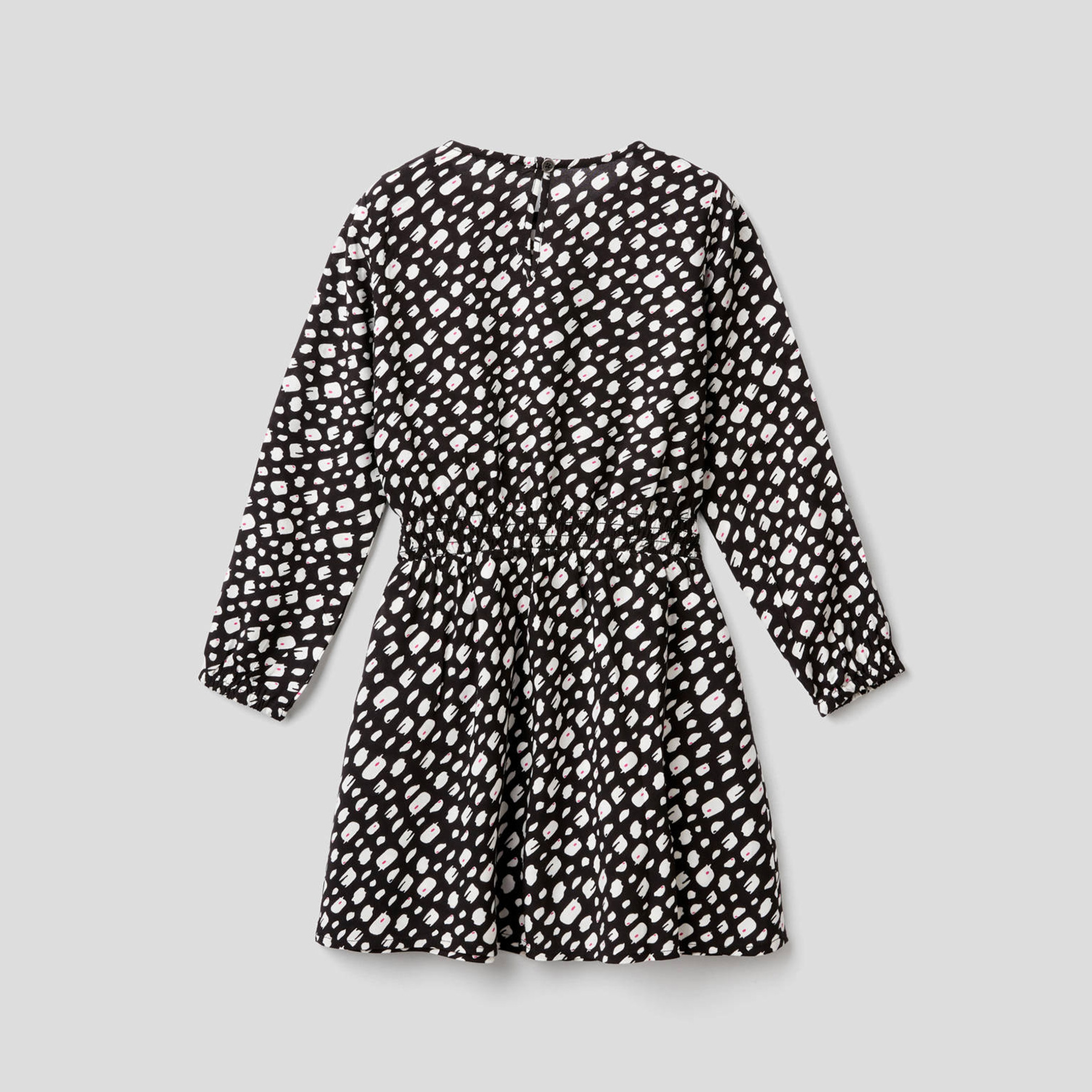 Benetton Desenli Viskon Kız Çocuk Siyah Elbise