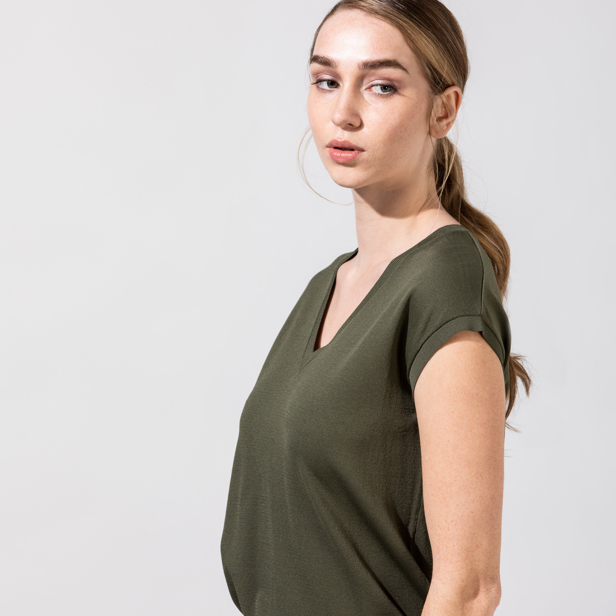 Nautica Kadın V Yaka Yeşil Triko