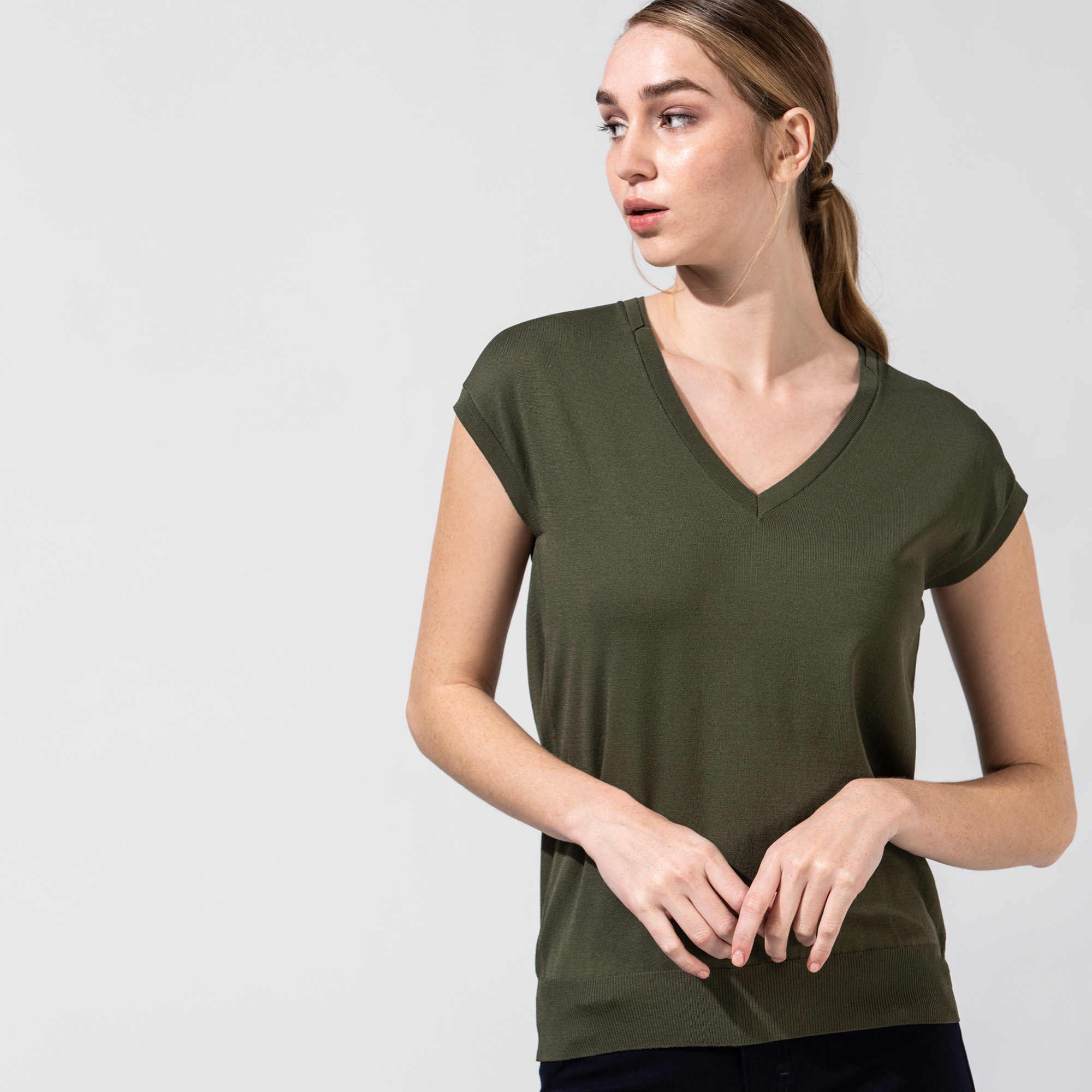 Nautica Kadın V Yaka Yeşil Triko