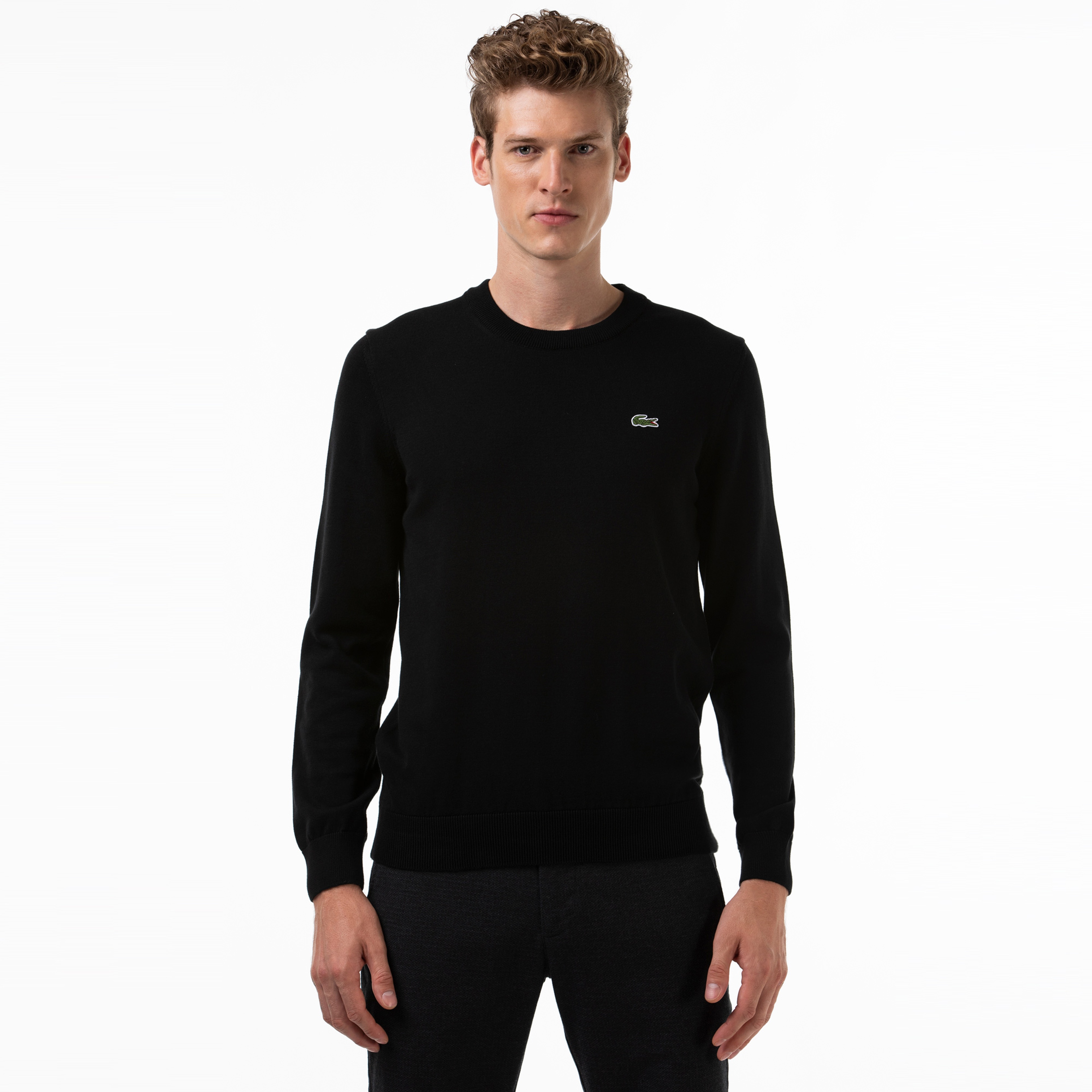 Erkek Regular Fit Bisiklet Yaka Organik Pamuk Siyah Kazak