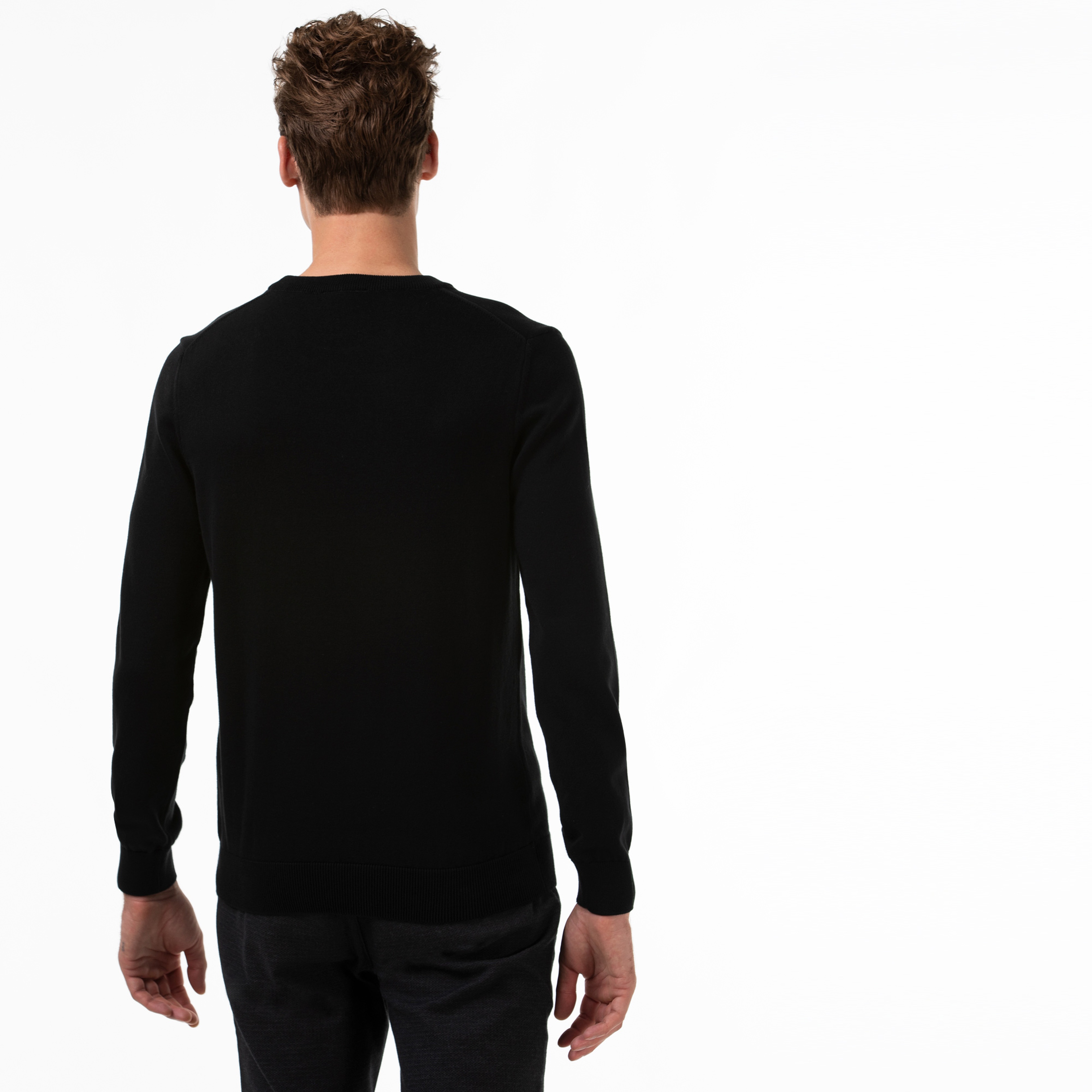 Erkek Regular Fit Bisiklet Yaka Organik Pamuk Siyah Kazak