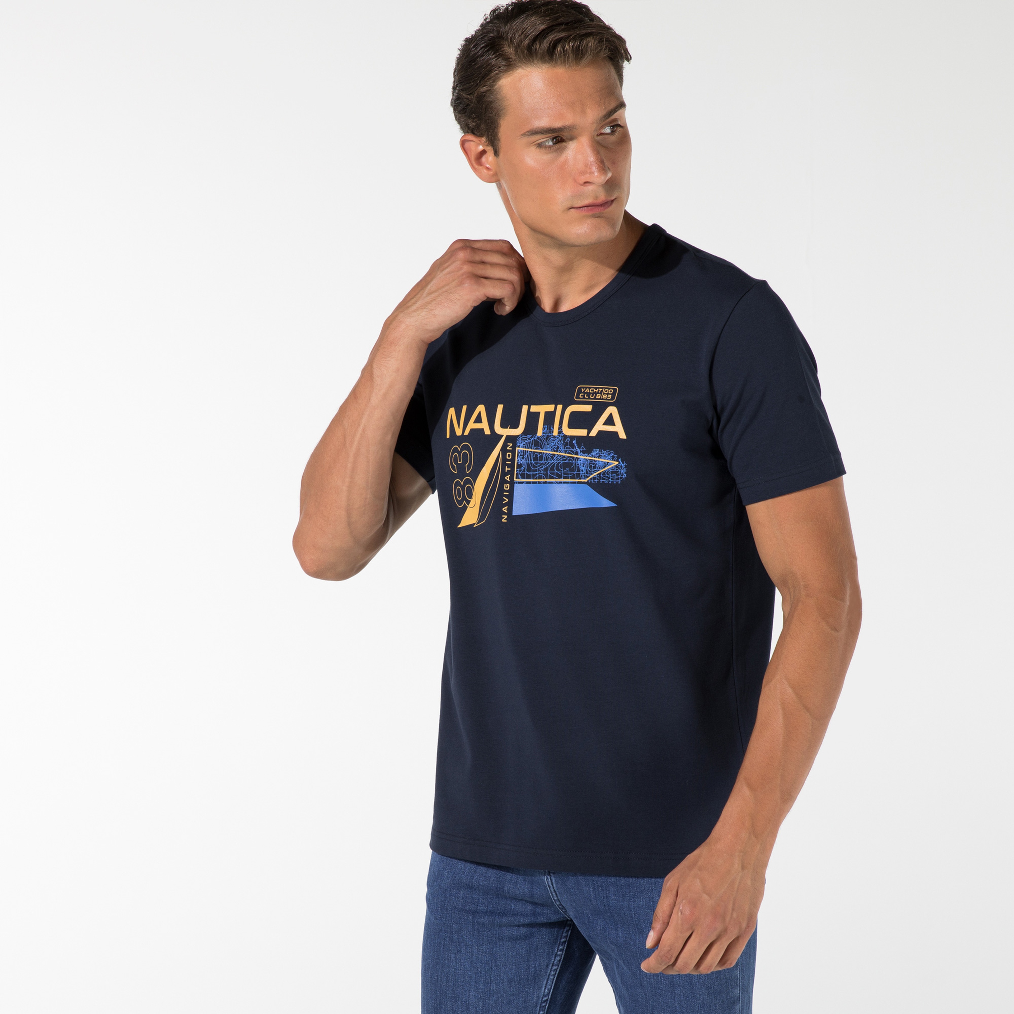 NAUTICA ERKEK LACİVERT BASKILI T-SHIRT